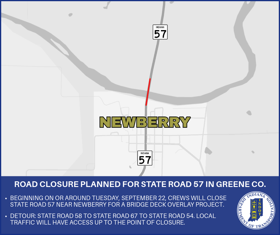 Road closure planned for State Road 57 in Greene County