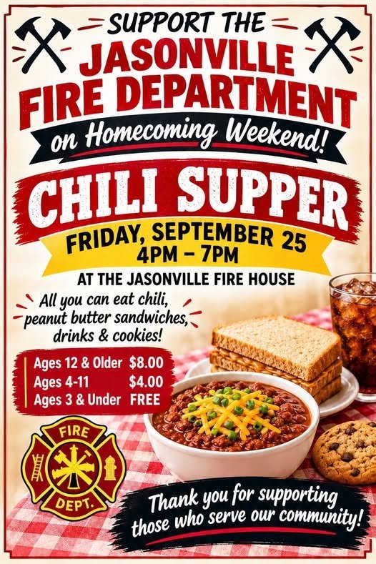 Jasonville Fire Department to host Homecoming weekend chili supper