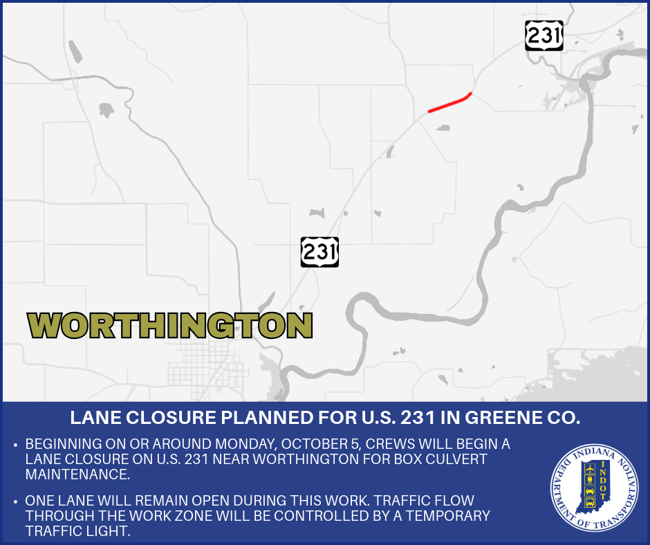 Lane closure planned for U.S. 231 in Greene County