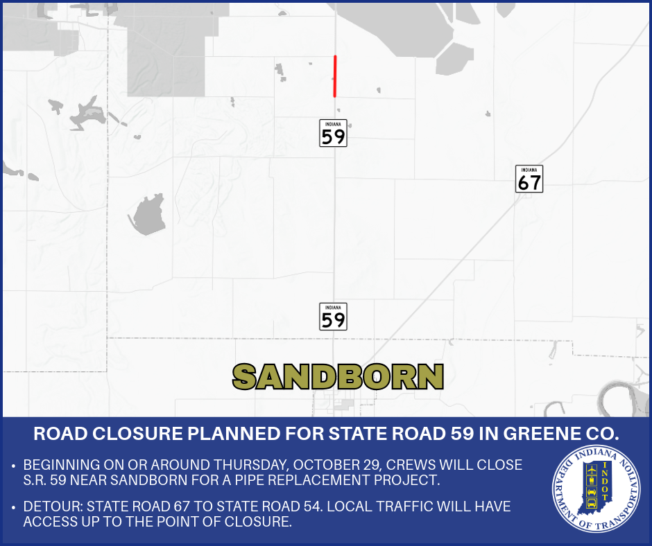 Road closure planned for State Road 59 in Greene County