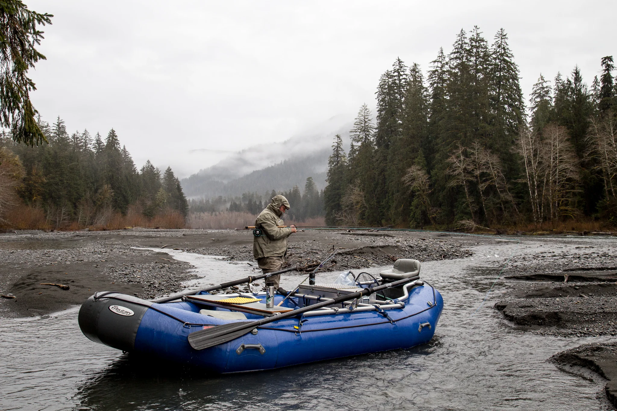 Rigging up, a day in the life of an Olympic Peninsula fly fishing guide. photo Reid Curry.