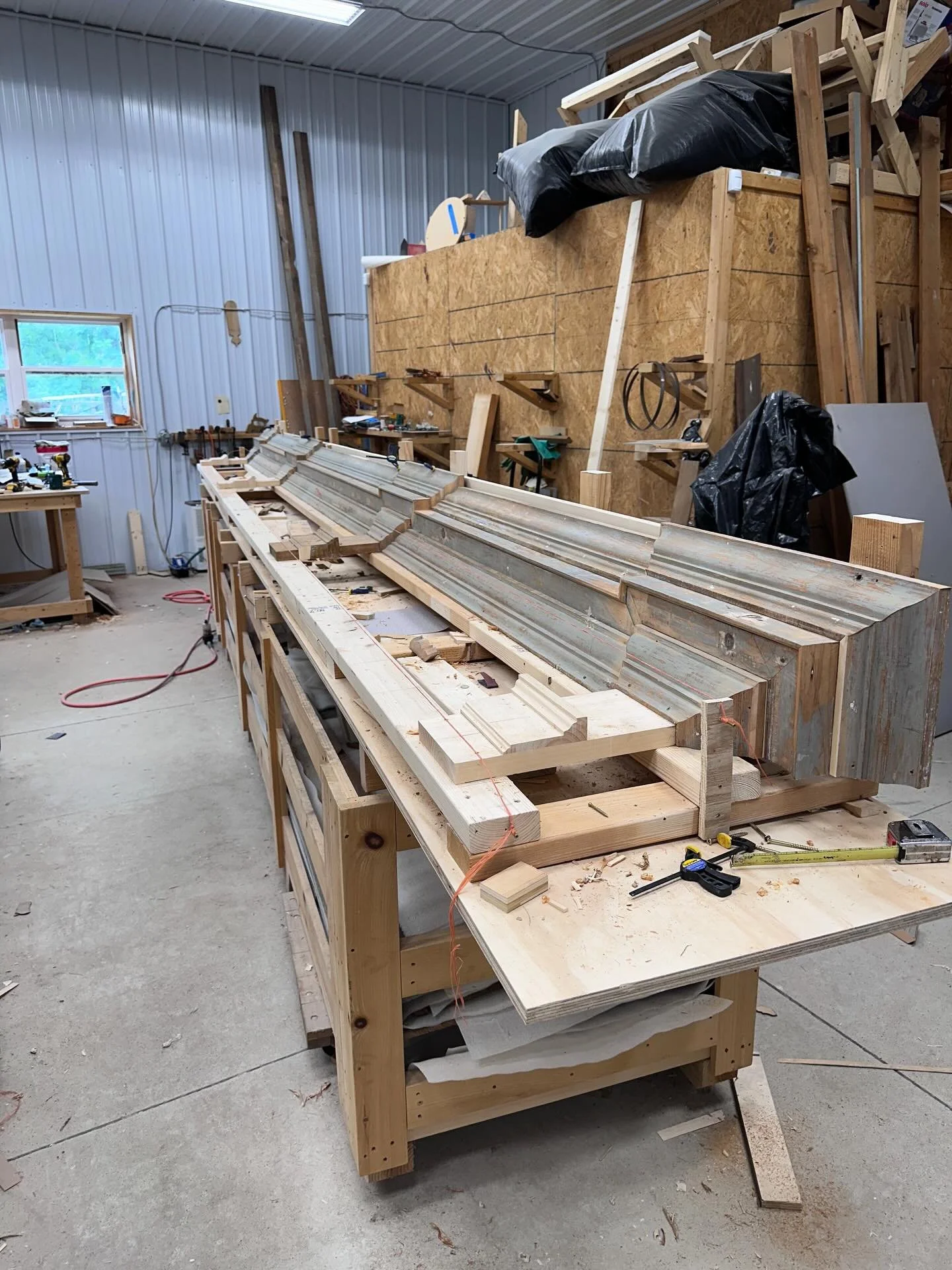 The entablature s now assembled on a temporary frame for transportation to New Jersey.  Next up is the mantel self and mouldings #metlarbodine #hellerconservationsercices #architecturalconservation #artconservation