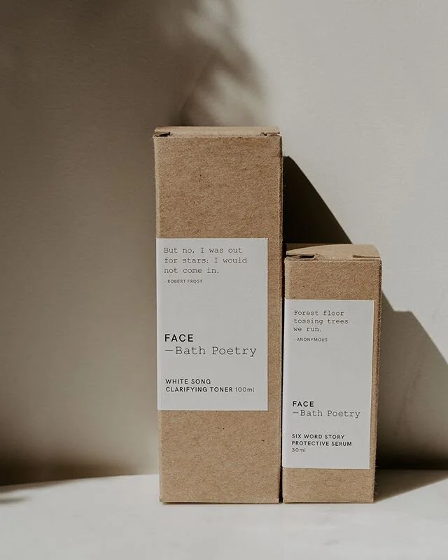 Poetry for your daily routine with White Song Clarifying Toner and Six Word Story Protective Serum. Available at bathpoetry.com. 
Photo: @camryn.elizabeth.photo