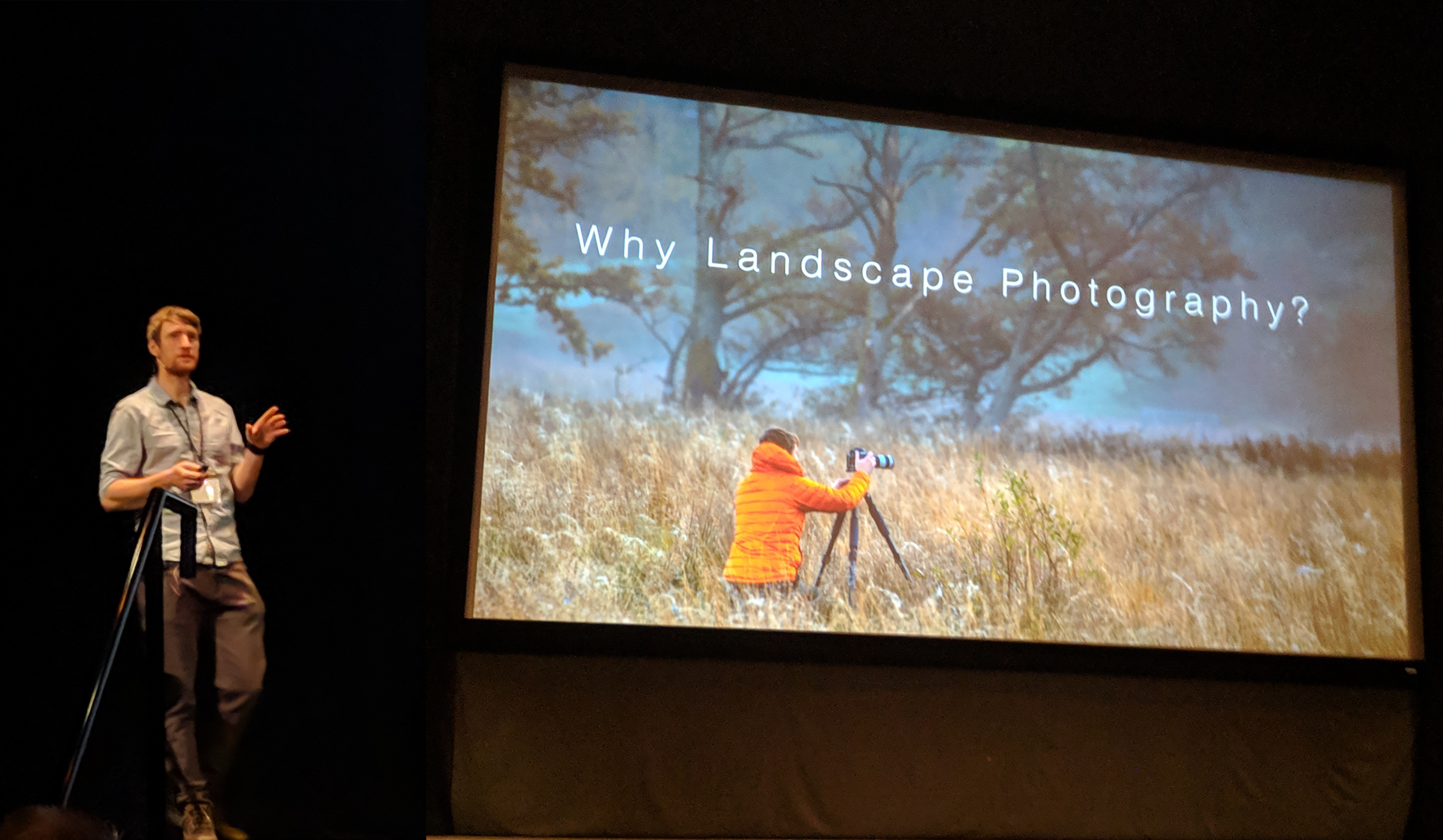 Thomas Heaton taking the stage for his opening keynote, “Why Landscape Photography”