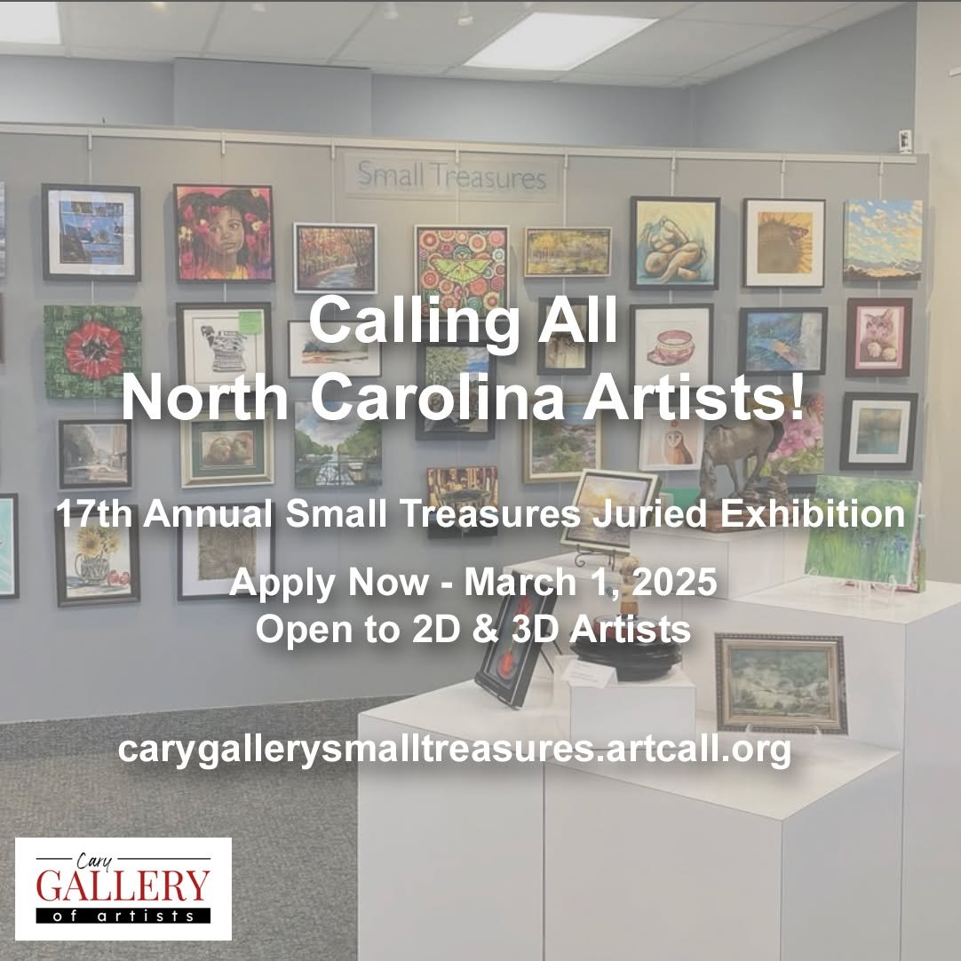 Time is running out to apply for this year's @carygalleryofartists Small Treasures Juried Exhibition.
APPLY TODAY!
#ncartists #smallworks #fineart #art #artexhibition