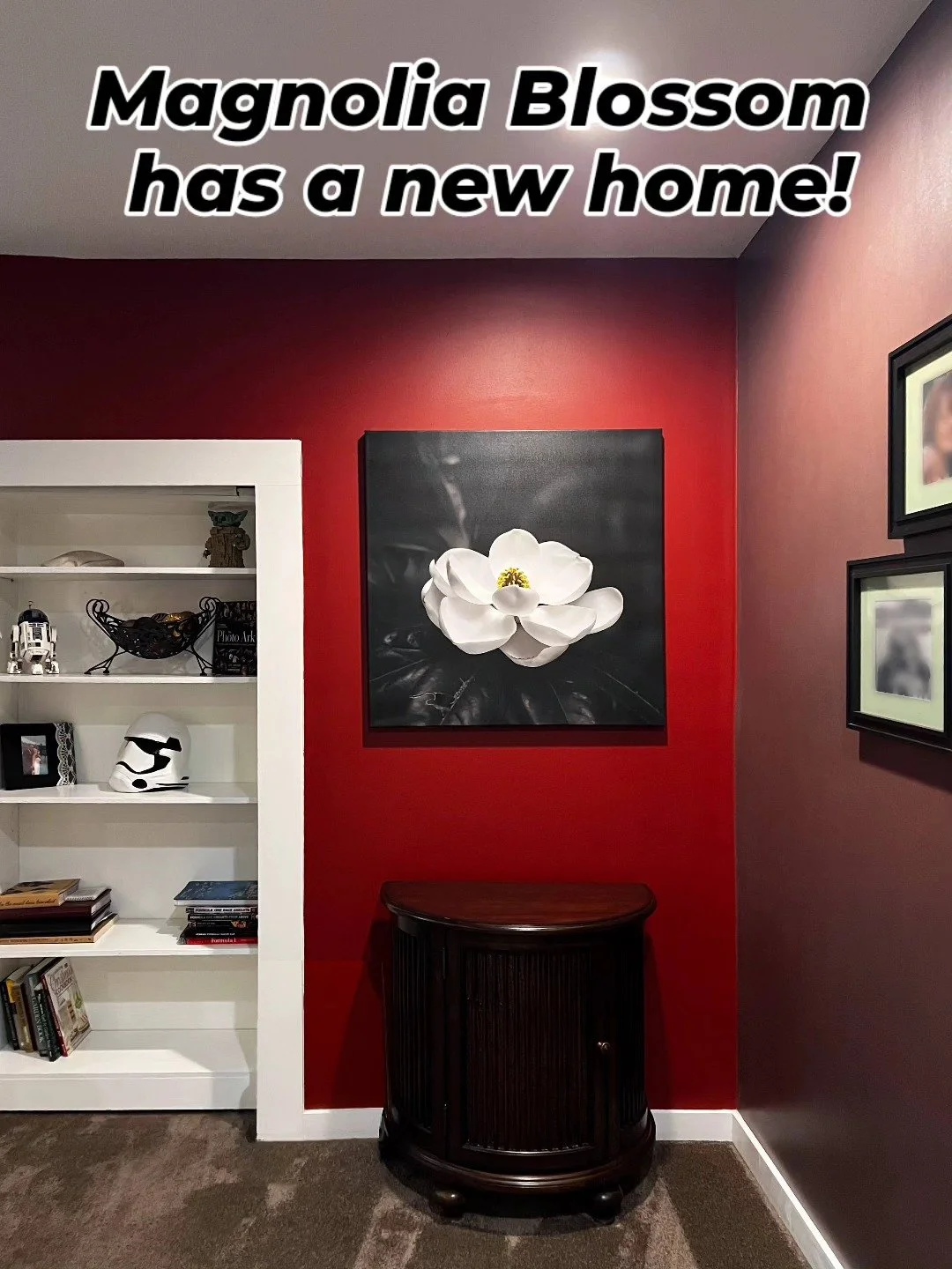 I am grateful for having added a new collector of my work.  This limited edition 36"x36" canvas print of Magnolia Blossom now hangs in a new home.  We also found that we share several common interests (F1 and Star Wars). May the Force be wi