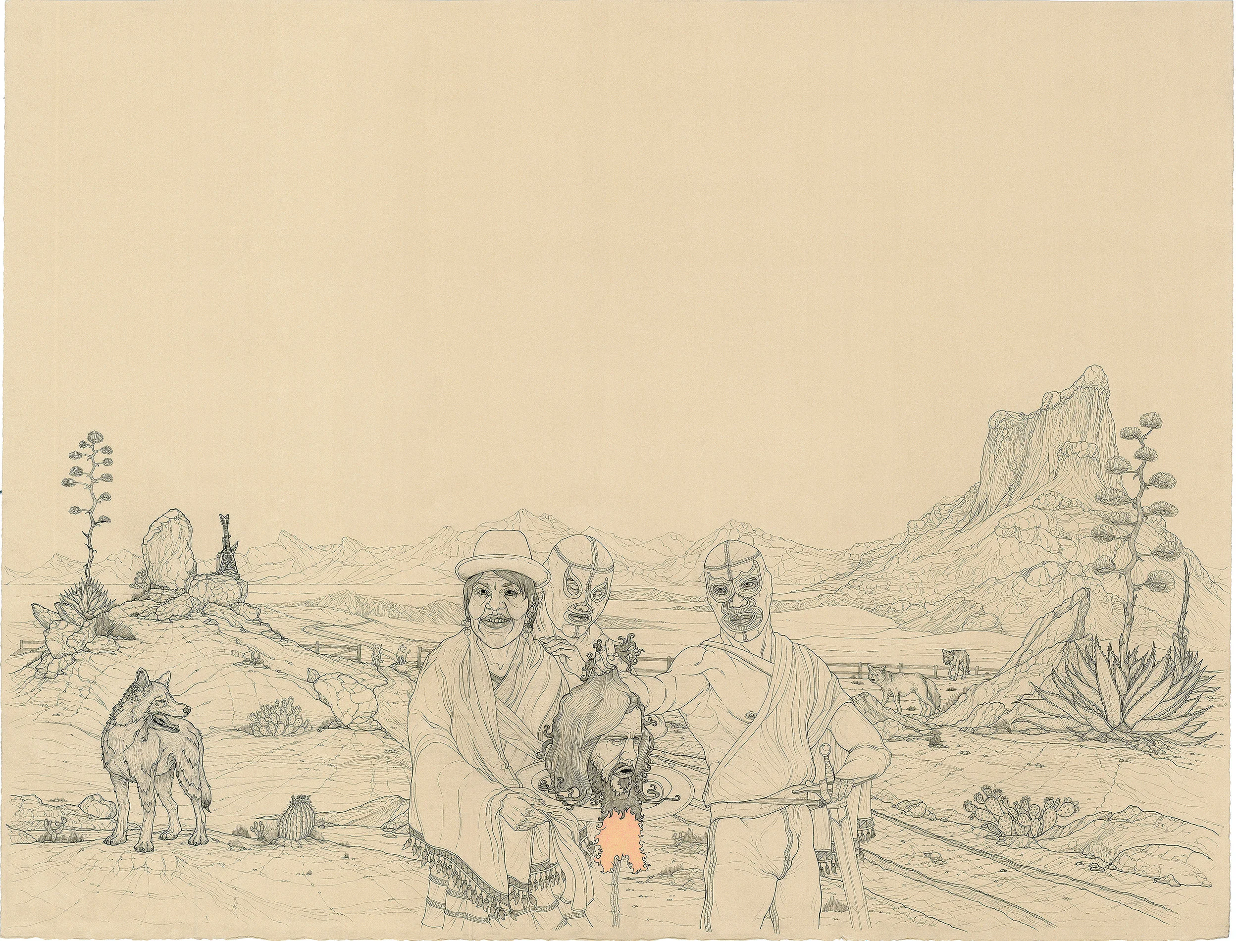 bring me the head of dimebag darrell abbott, ink and colored pencil on paper, 30in. x 22in., 2006