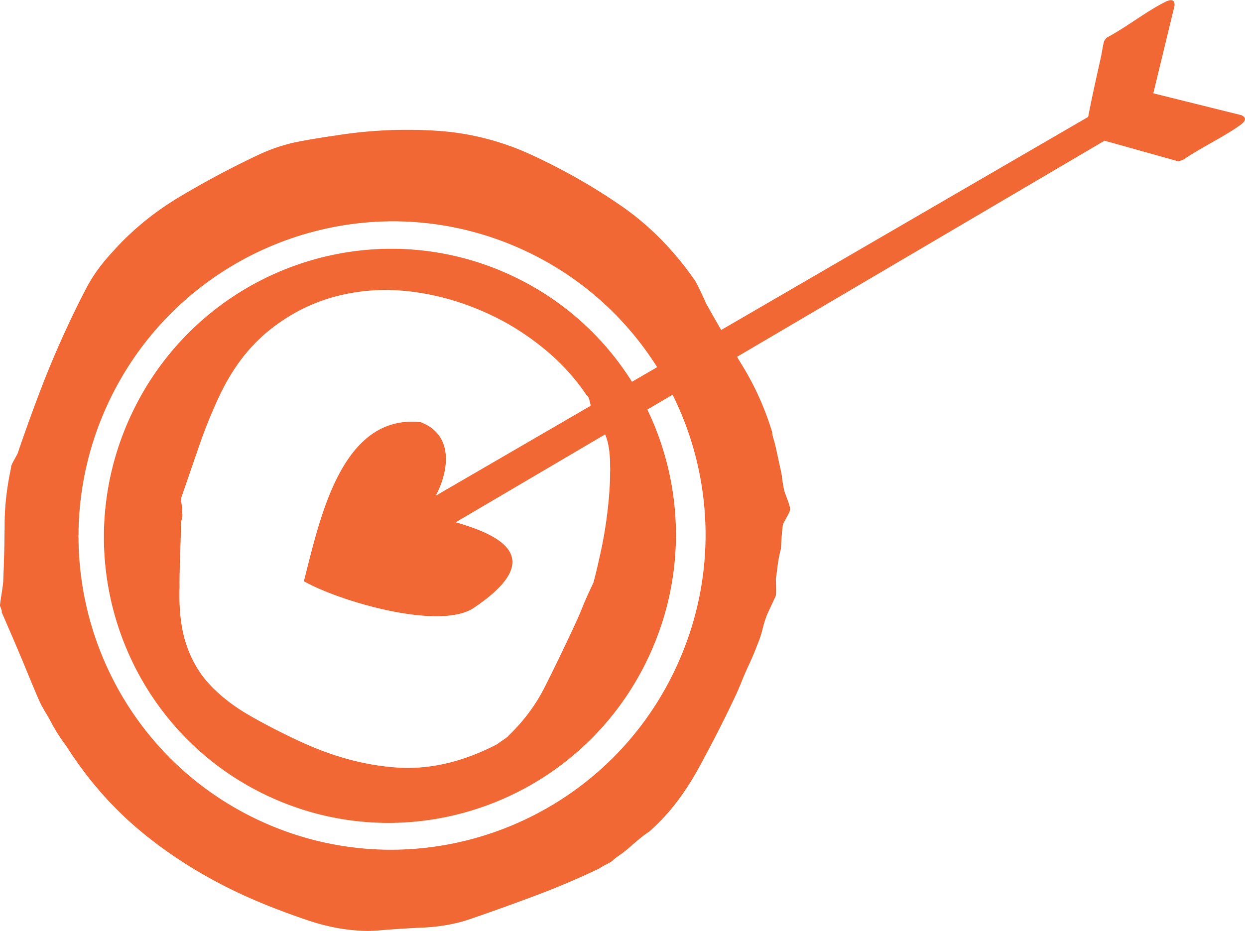 A stylized orange target with concentric circles and an arrow hitting the bullseye.
