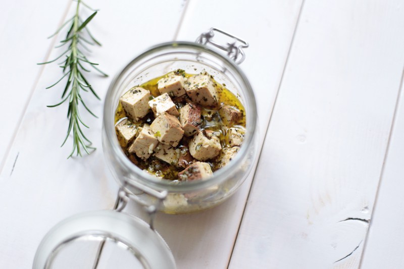 This tofu-based cheese comes together quickly and showcases the transformative qualities of nutritional yeast. The white miso helps create a savory experience extremely close to feta. Spiced with oregano and red pepper flakes, it's the perfect addition to a greek salad. For extra pop, marinate the tofu for 8 to 48 hours before using. Photo by Green Evi