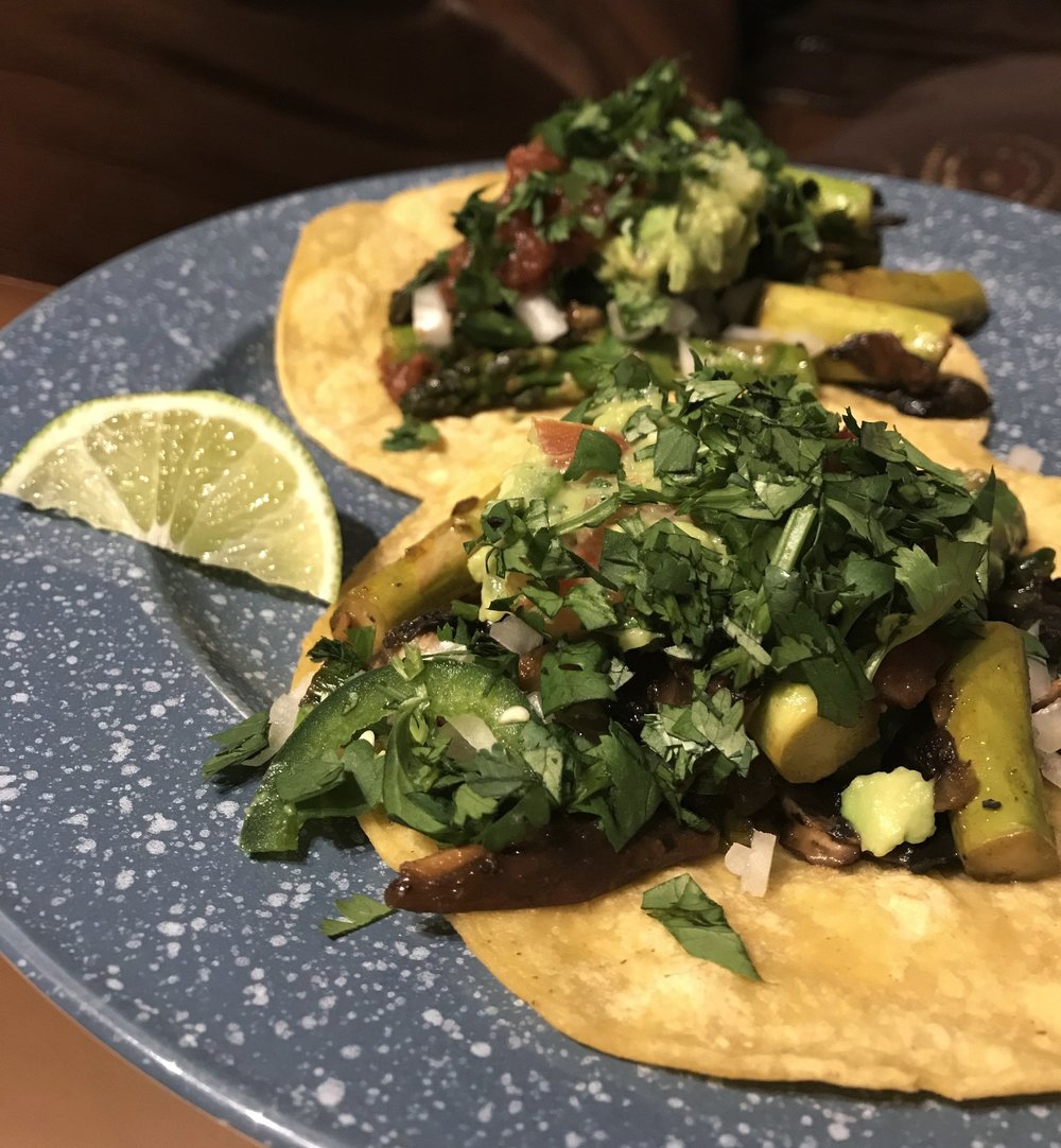 Pan-Seared Asparagus & Shitake Tacos