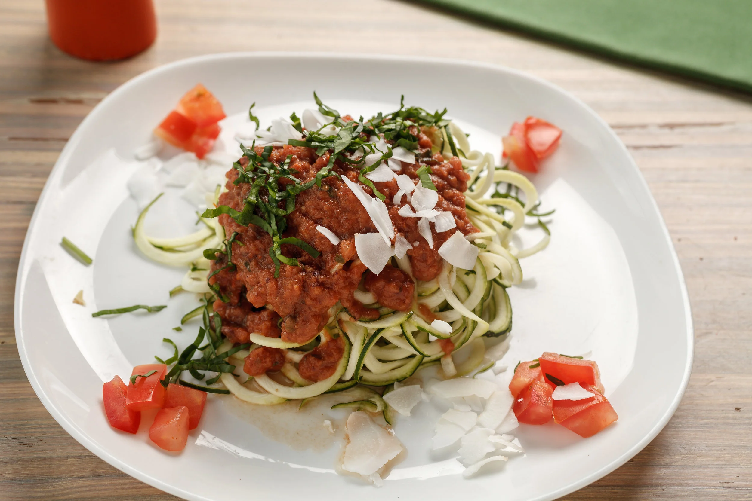 Seed's raw spaghetti made with spiralized zucchini and house made puttanesca sauce. Photo from Seed
