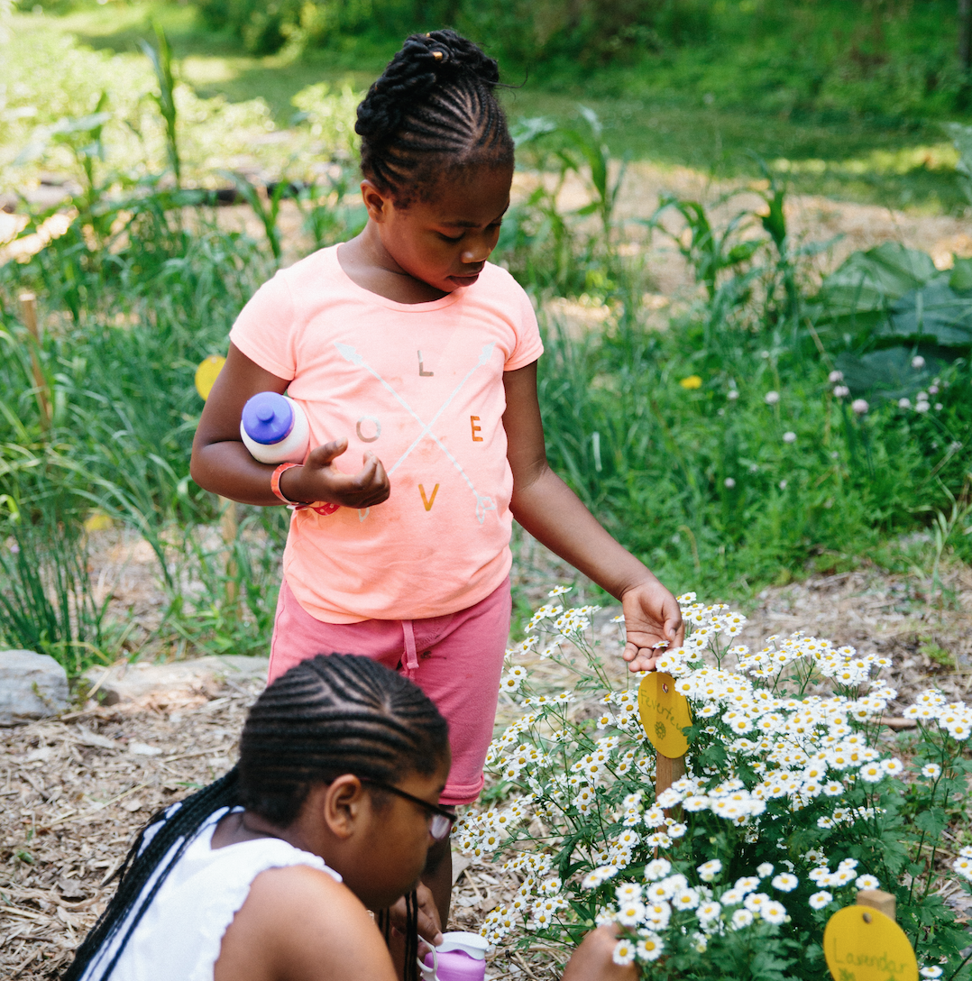 The garden is filled with flowers, vegetables, and herbs. After setting aside their original skepticism about whether it’s safe to eat things picked out of the ground, the campers taste a basil leaf and a mint sprig. After the first nibble, the problem is no longer convincing them to eat the leaves but instead making sure they don't eat everything as they learn about plants like lavender and feverfew. “My favorites are the plants you get to taste,” says eight-year-old Adreanna. “It’s crazy that you can just eat things right out of the ground. I knew that’s how food grows, but I never really thought about it before.” Photo credit: Alden Terry