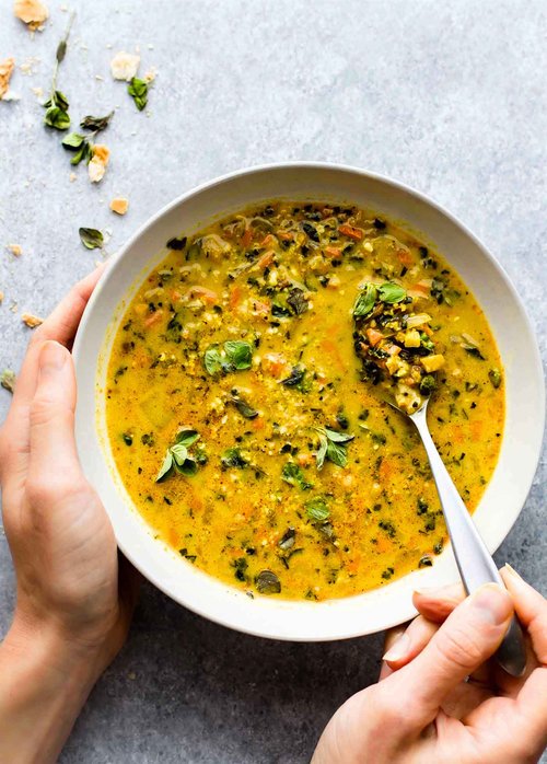 Curried Cauliflower Rice Kale Soup