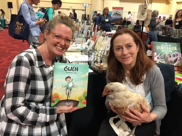 Leslie Crawford brings her chicken, Alice, to the Northern California Book Fair in Oakland.
