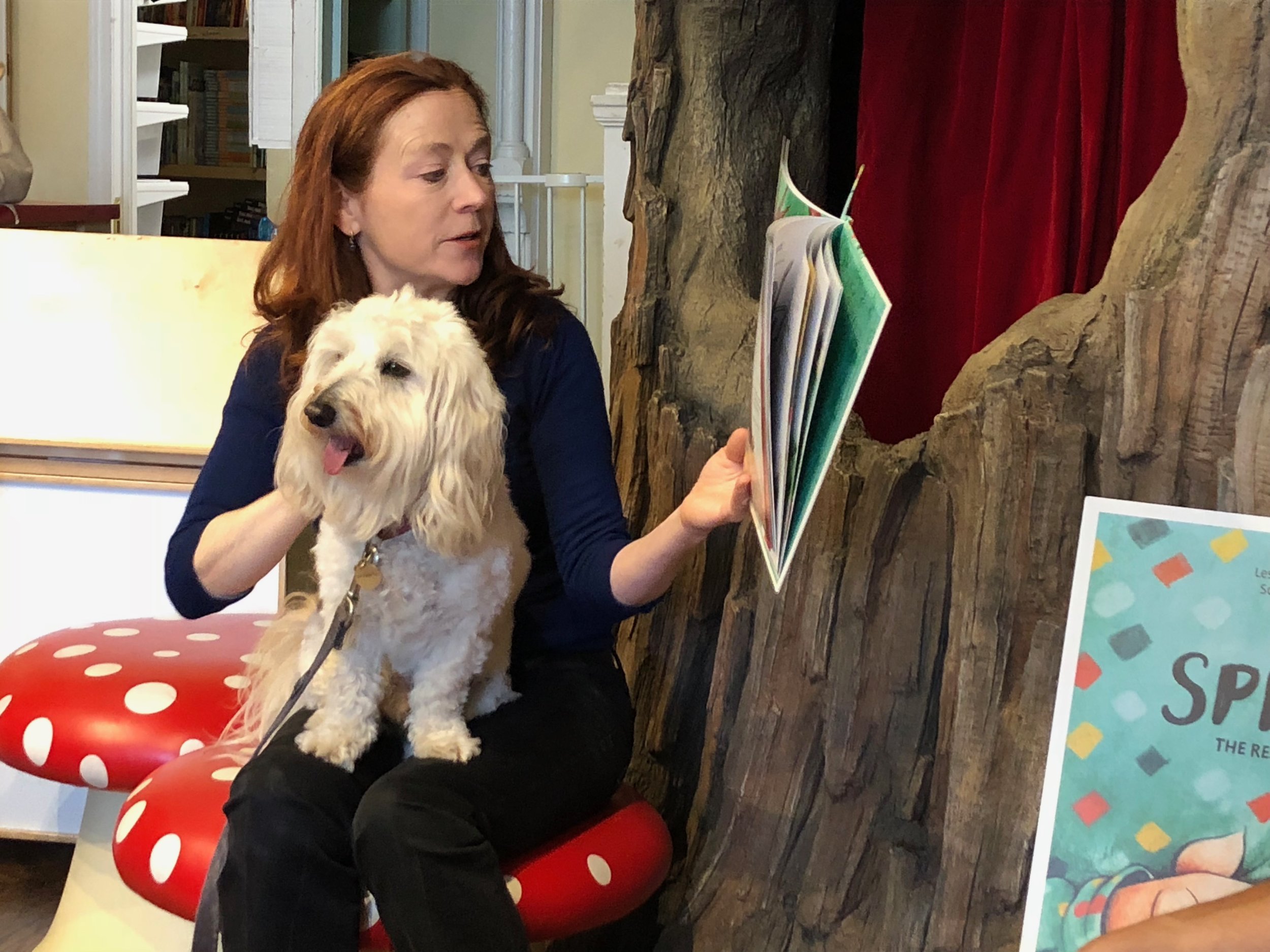 Leslie at Charlie’s Corner in San Francisco with Bix, who plays a supporting role in Sprig and Gwen .