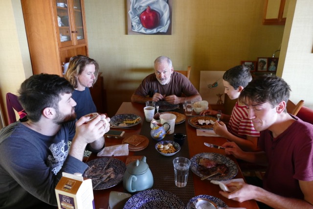 Elisse Gabriel’s family (pictured here, with friends) barely notices there’s rarely meat at the table. She says the reason is simple: the alternatives taste really good.
