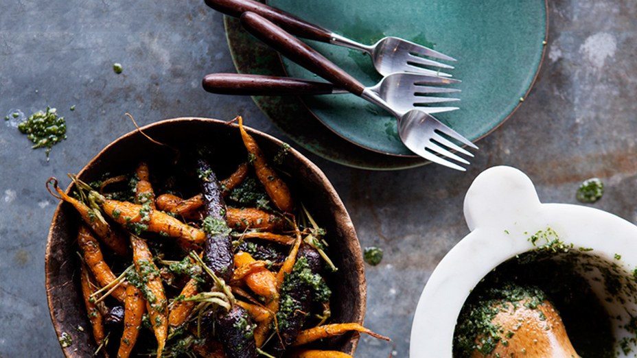 Looking for a way to use all those carrot tops? Try Roasted Carrots with Carrot-Top Pesto . The pesto goes beautifully with pasta, too. Image source