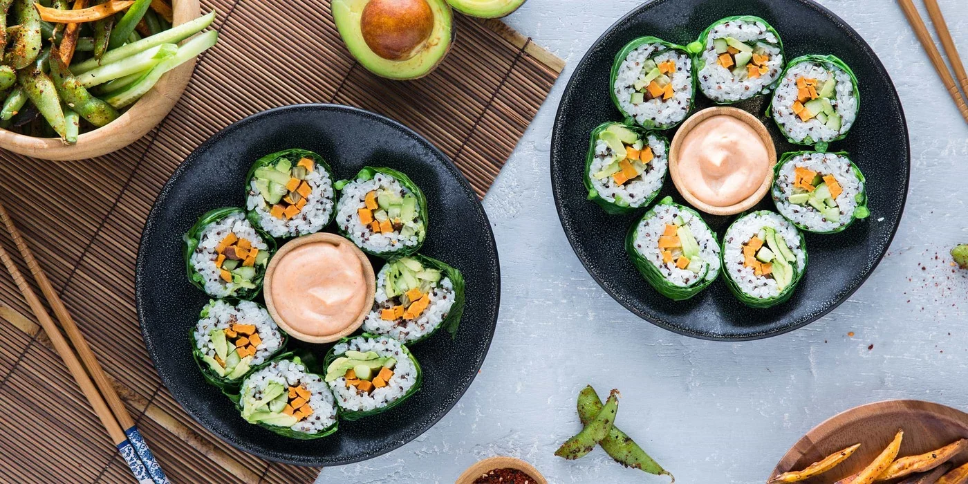 These Collard Greens Sushi Rolls are simple to make and allow you to customize how they like them. Try setting up a collard sushi-making station at your next party. Image source