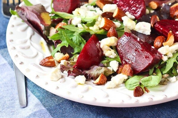 Salad with Beets, Almonds, Feta, and Dijon Vinaigrette