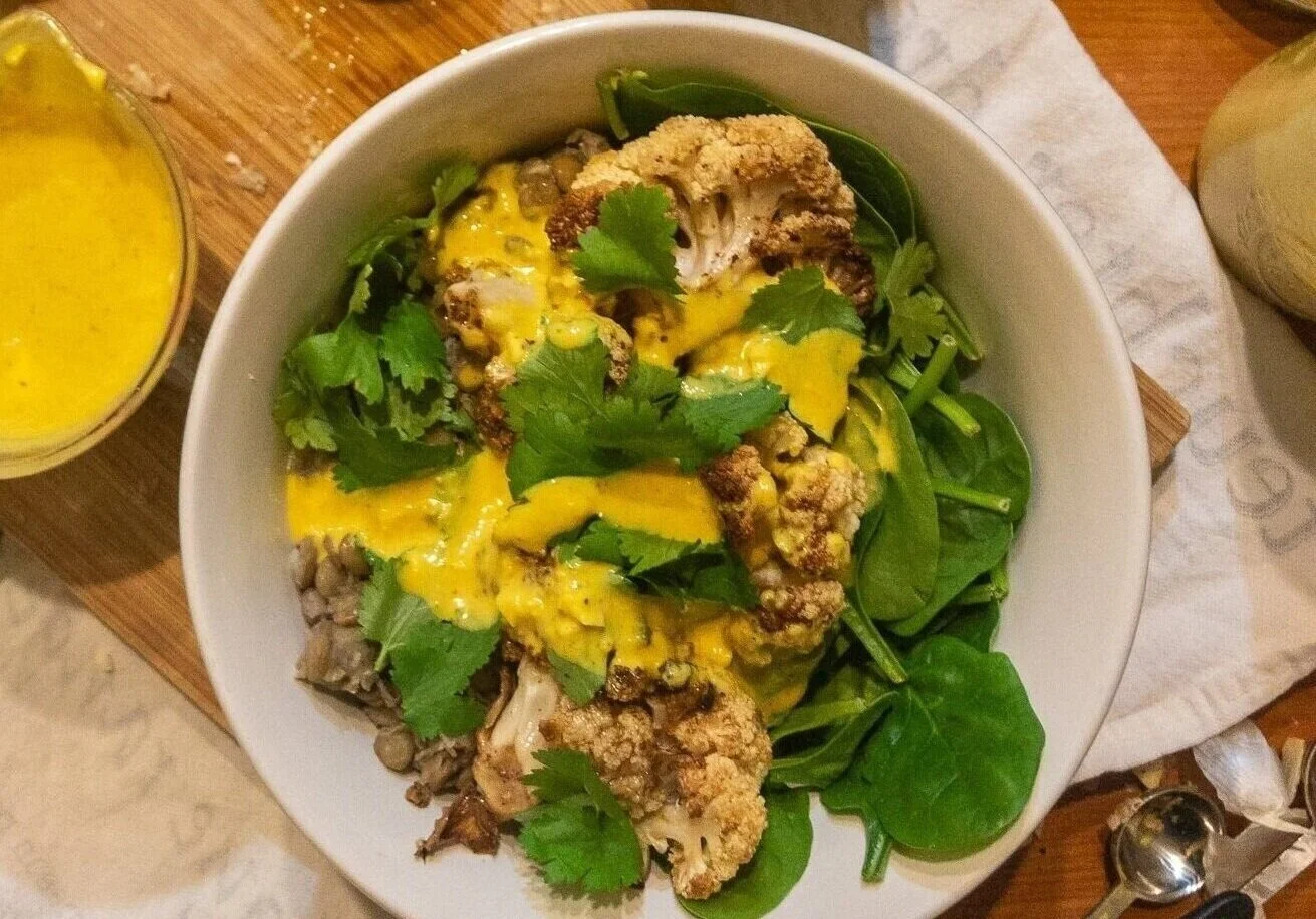 Roasted Cauliflower Bowl with Lentils and Curry Tahini Dressing — Stone