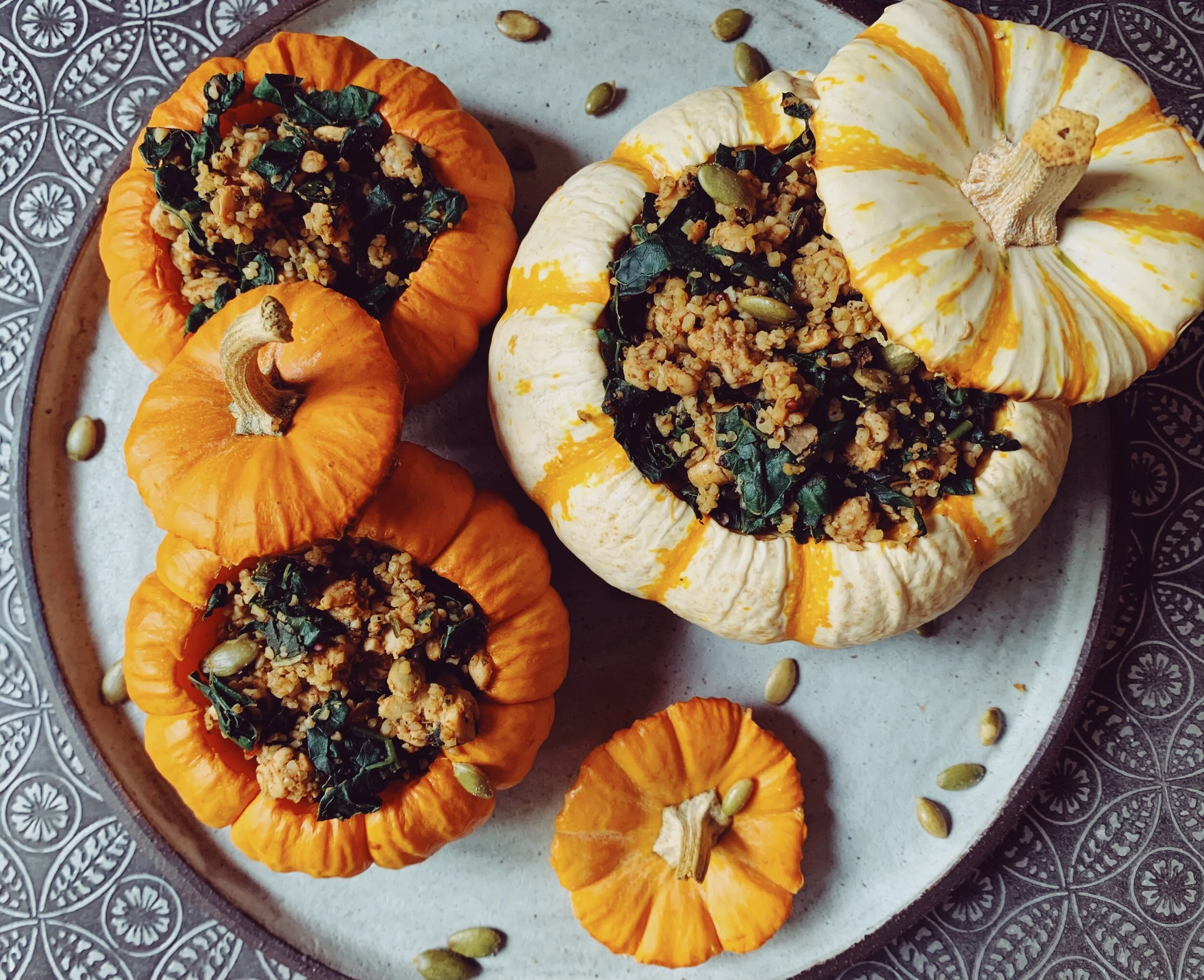 Savory Stuffed Pumpkin with Tempeh Sausage &amp; Kale