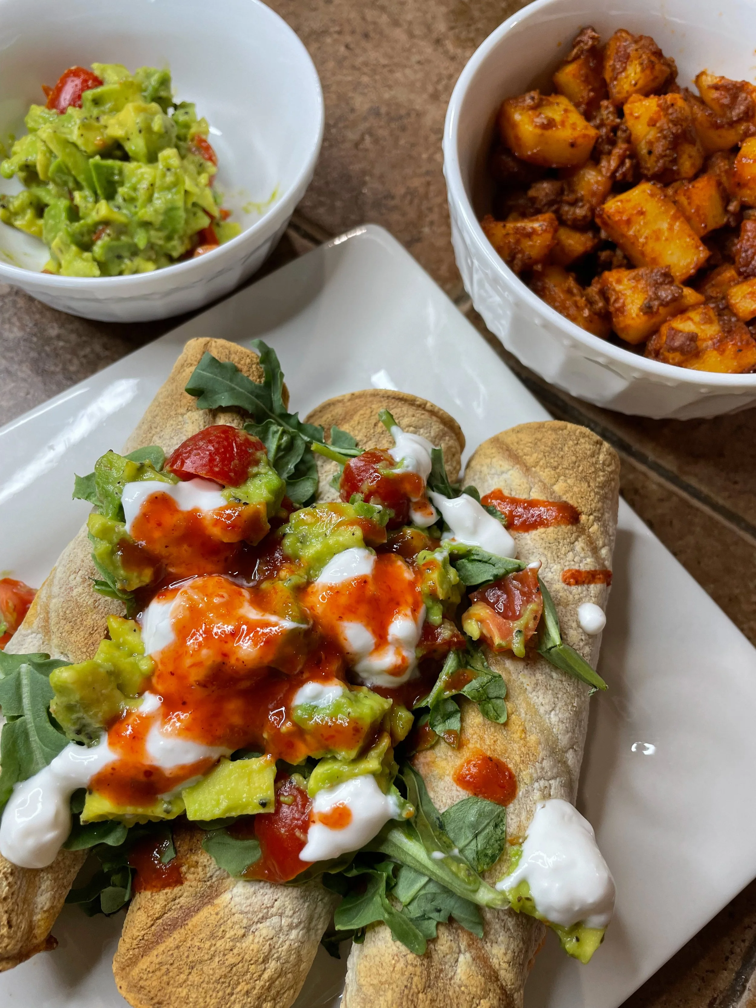 Soy Chorizo Flautas with Lime Crema