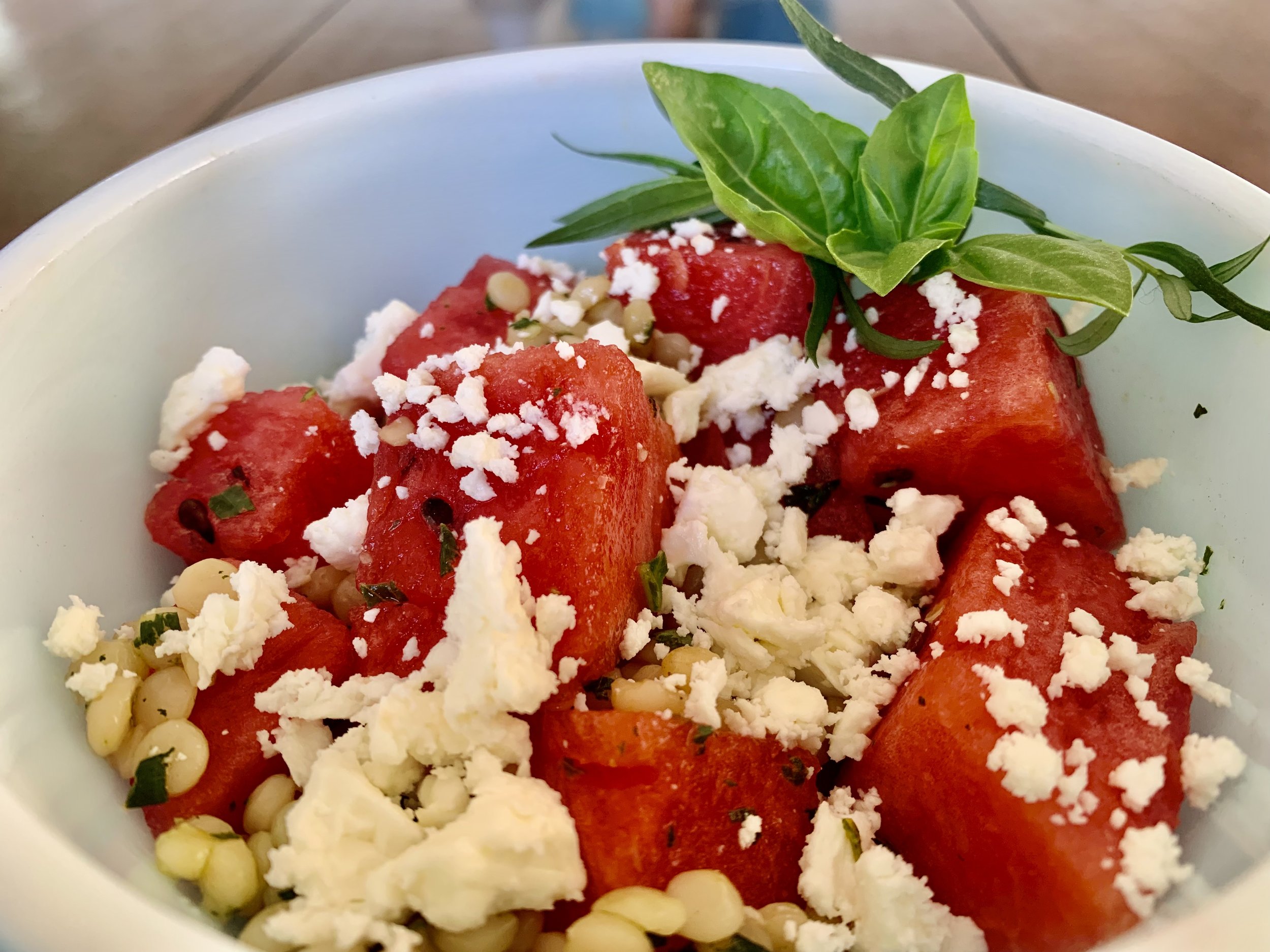 Watermelon and Feta Couscous with Tarragon-Basil Oil
