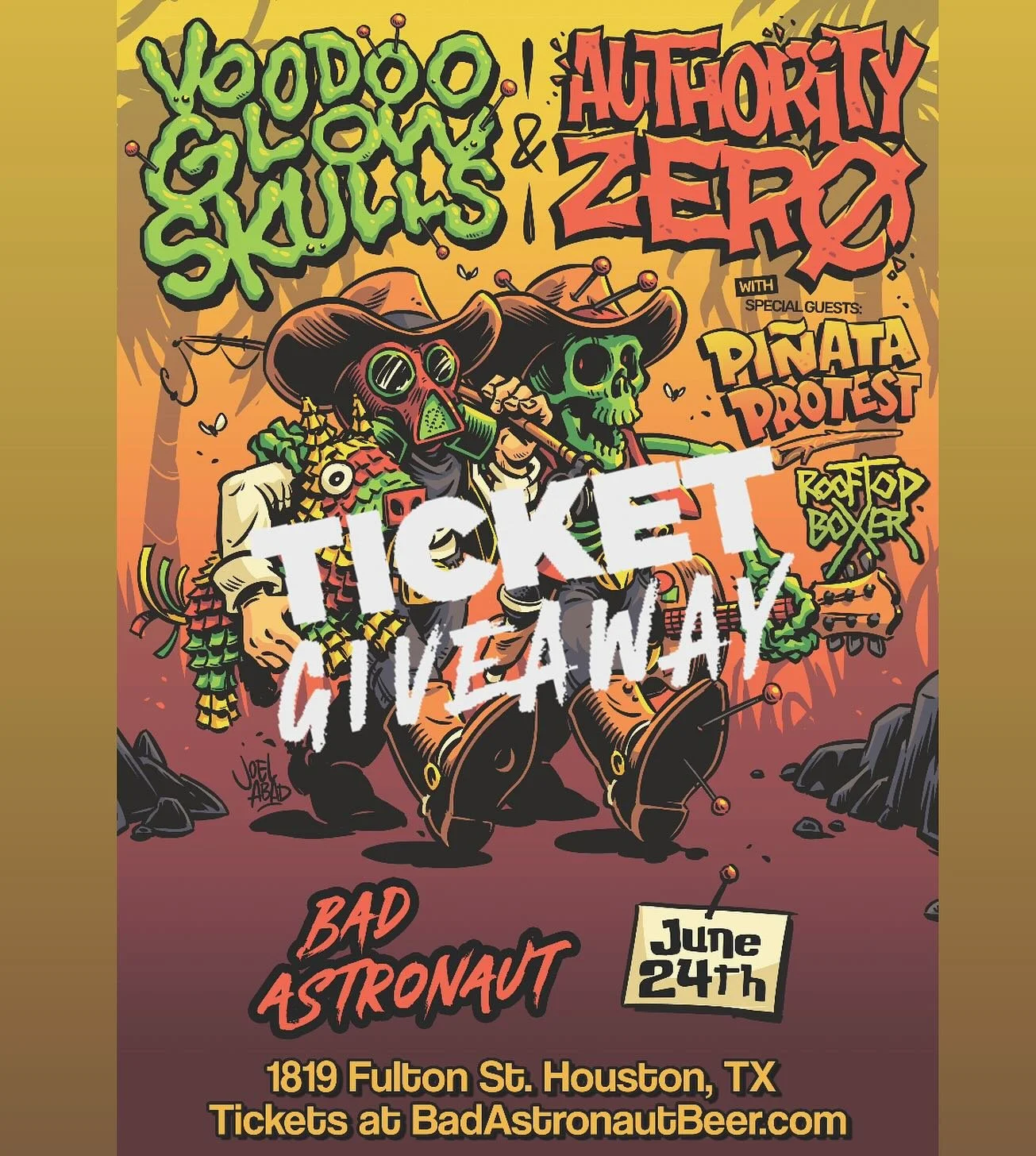 🎟️ TICKET GIVEAWAY!!! 🎟️ 
Today we&rsquo;re teaming with the homies at Bad Astronaut to bring you FREE tickets to their June 24th banger featuring Voodoo Glow Skulls &amp; Authority Zero with special guests Pi&ntilde;ata Protest and local boys Roof