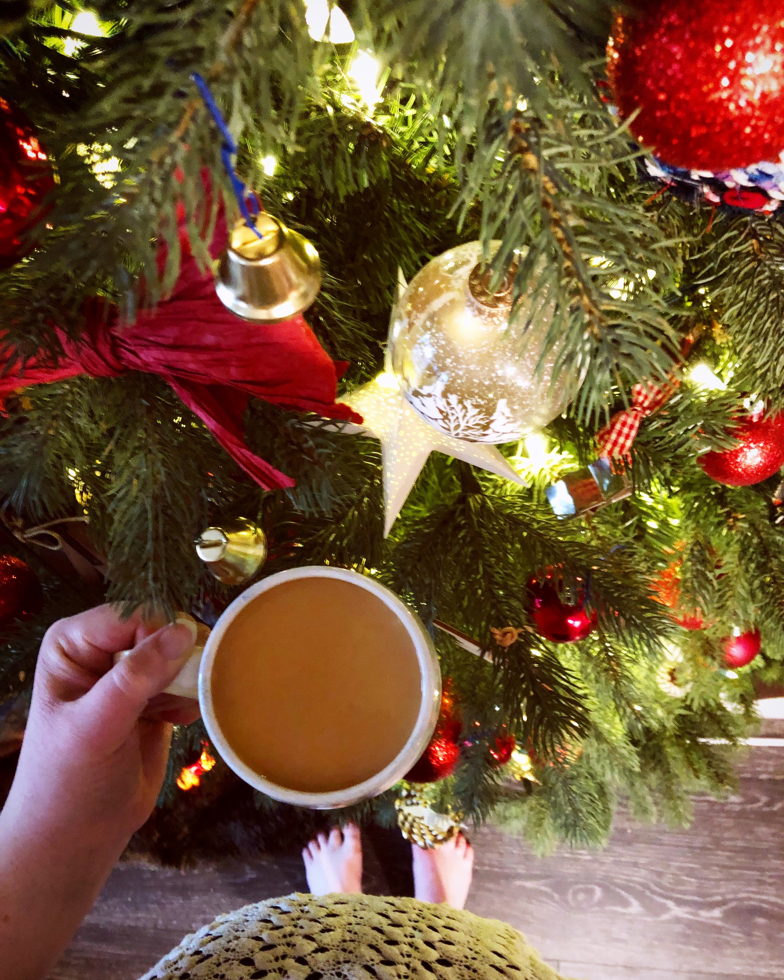A view of the Christmas tree and my 30 week baby bump.