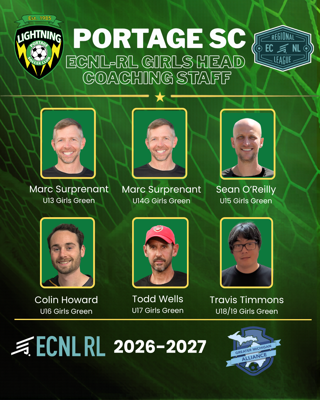 Portage SC Girls ECNL-RL Head Coaching Staff