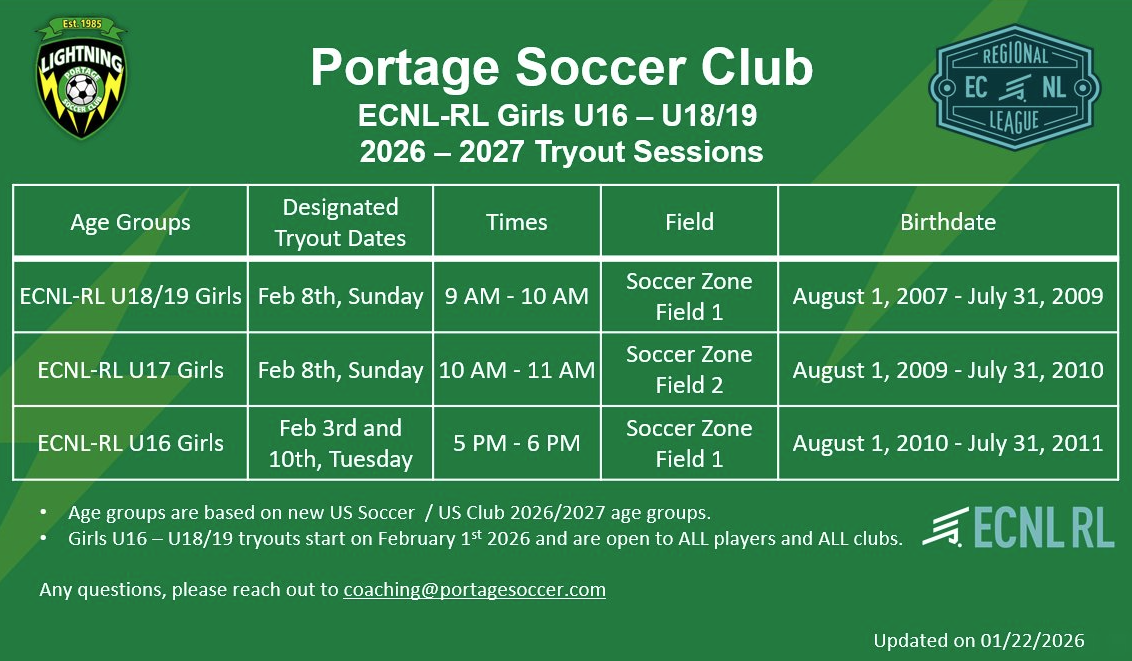 Girls ECNL-RL Tryout Schedule