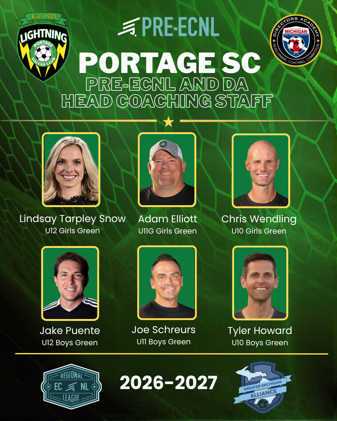 Portage SC Pre-ECNL and DA Head Coaching Staff