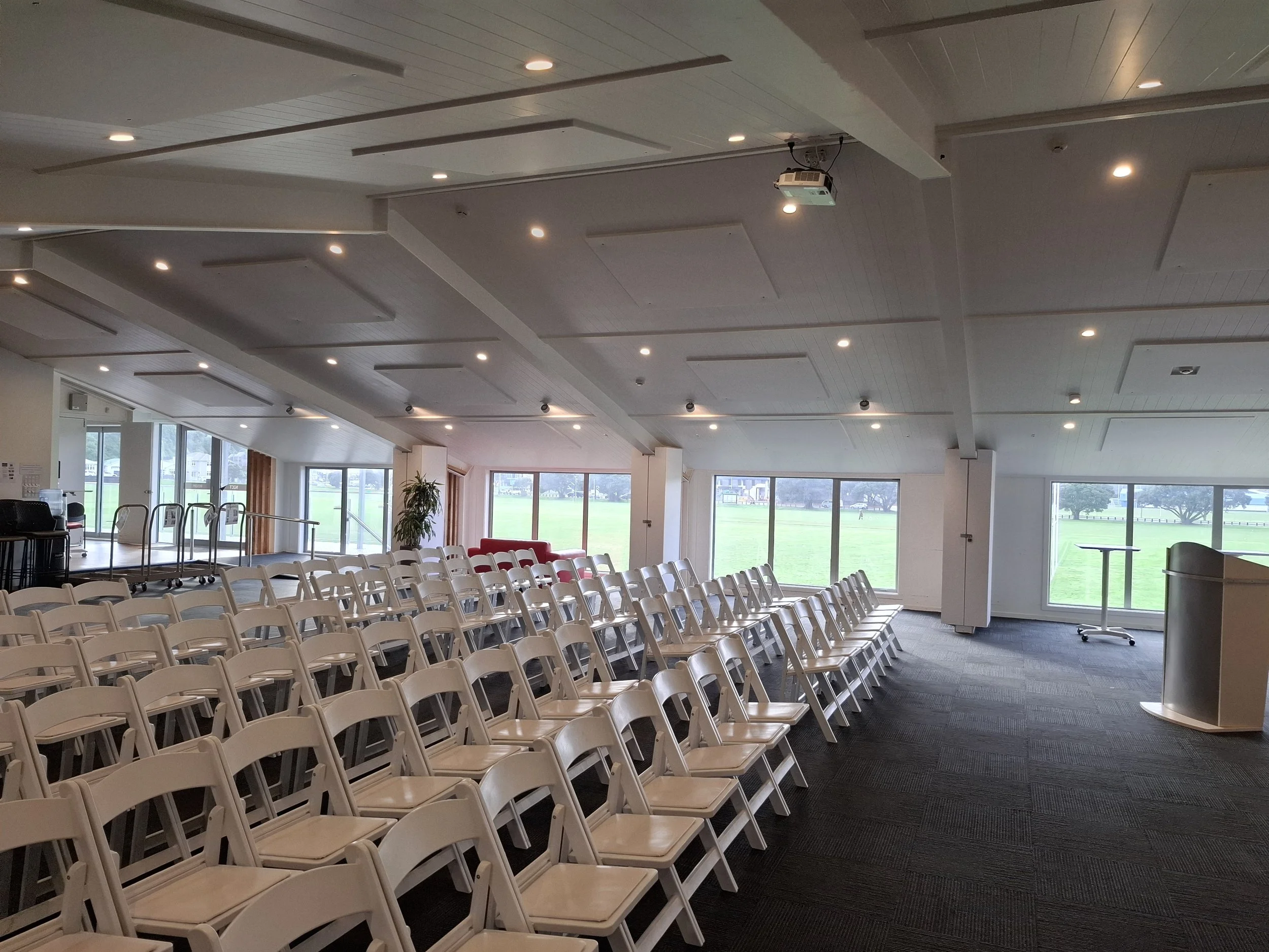 Toitū Pōneke Community and Sports Centre event space in Kilbirnie, Wellington, prepared for a community gathering