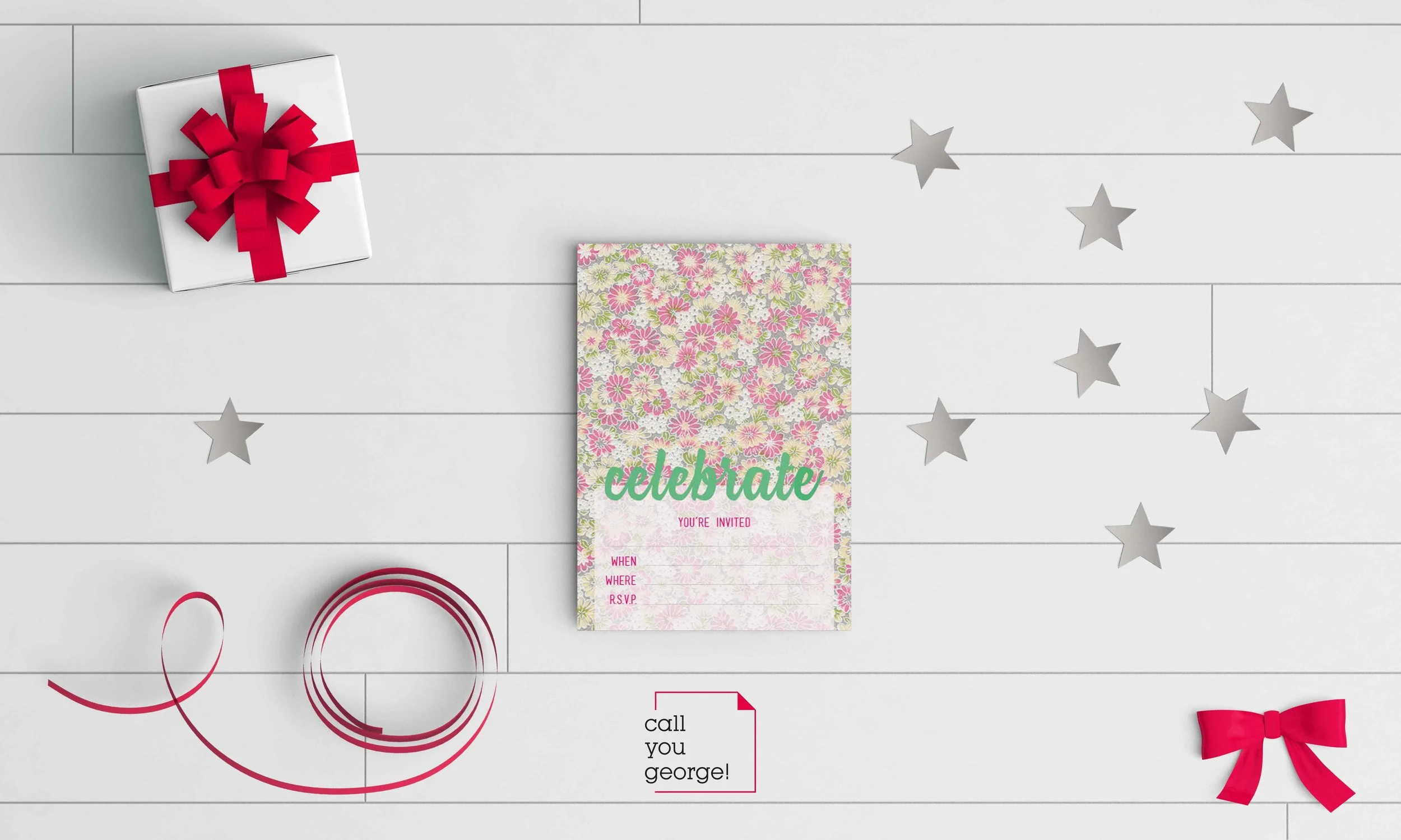 floral pink flower party invite