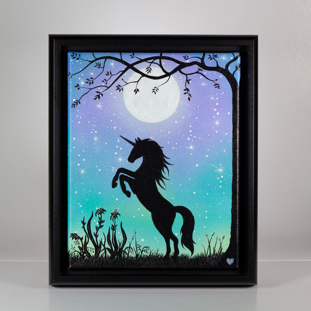 Unicorn and the Moon Framed Canvas Painting — Make Art Shine