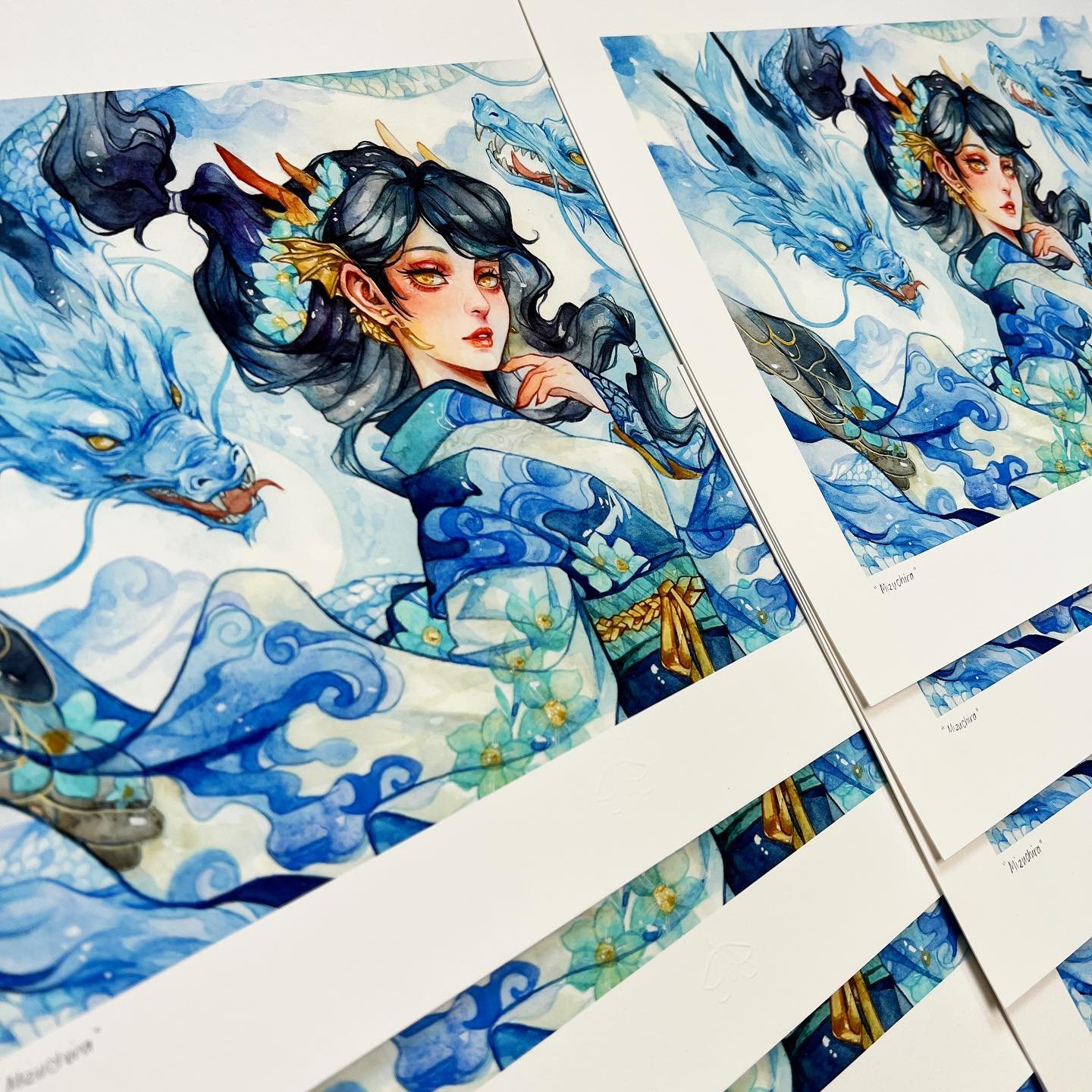 Signing Mizuchira print preorders 💓 More to go! 
 #watercolor #art #margaretmoralesart #print