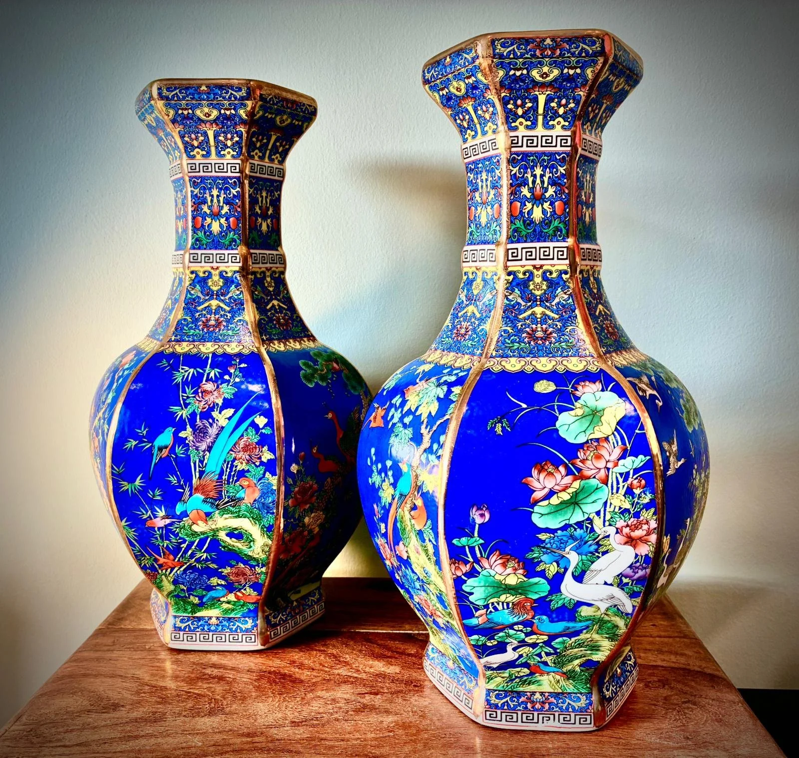 Pair of Imperial Chinese Blue and Gold Porcelain Vases (1930s)