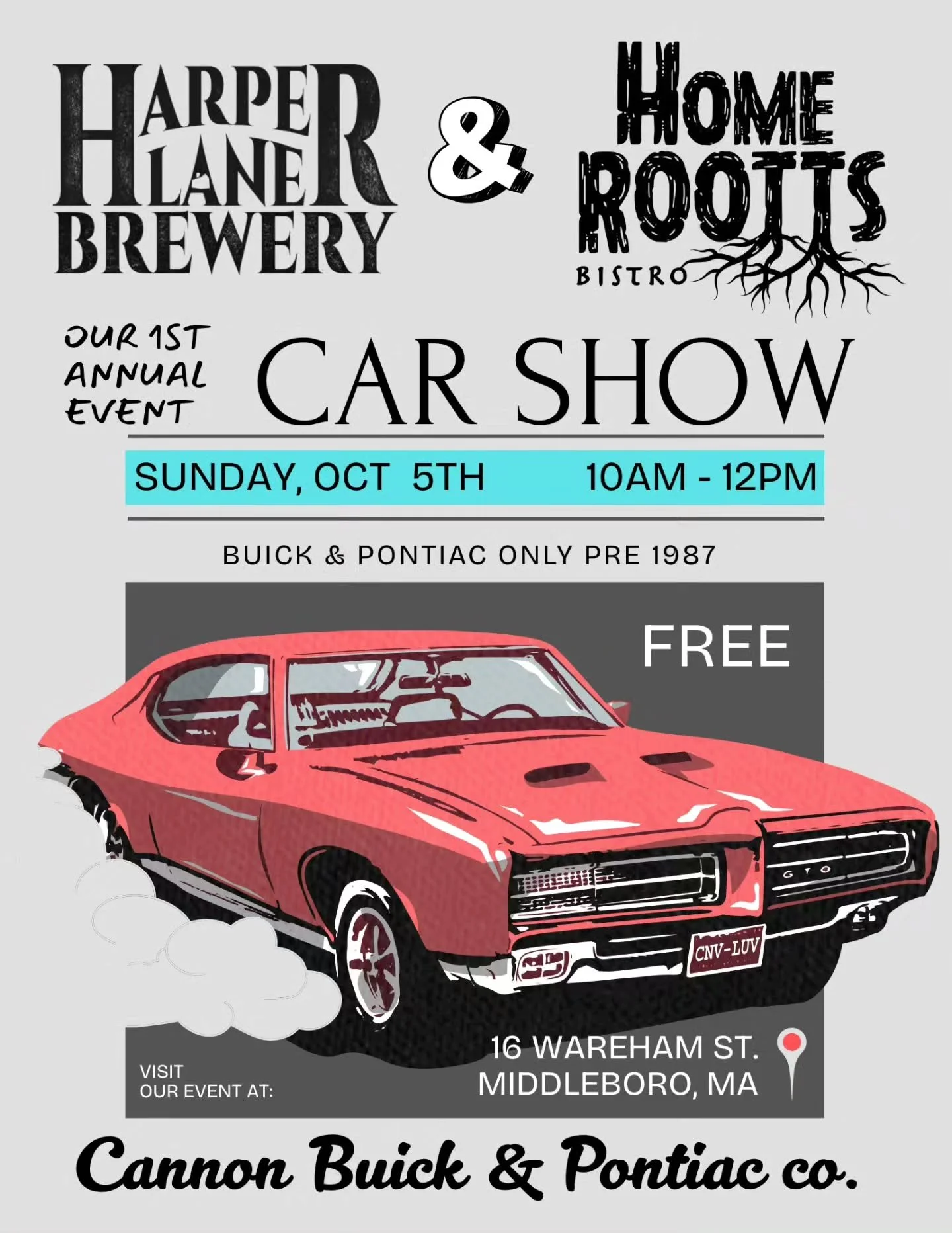 Tomorrow!! Sunday 10/5 from 10am-12pm come on by for our first annual Buick &amp; Pontiac car show!! It's a Free show. Customer parking across the street at our neighboring business!

Coffee, muffins and assorted pastries available from @homerootts!!