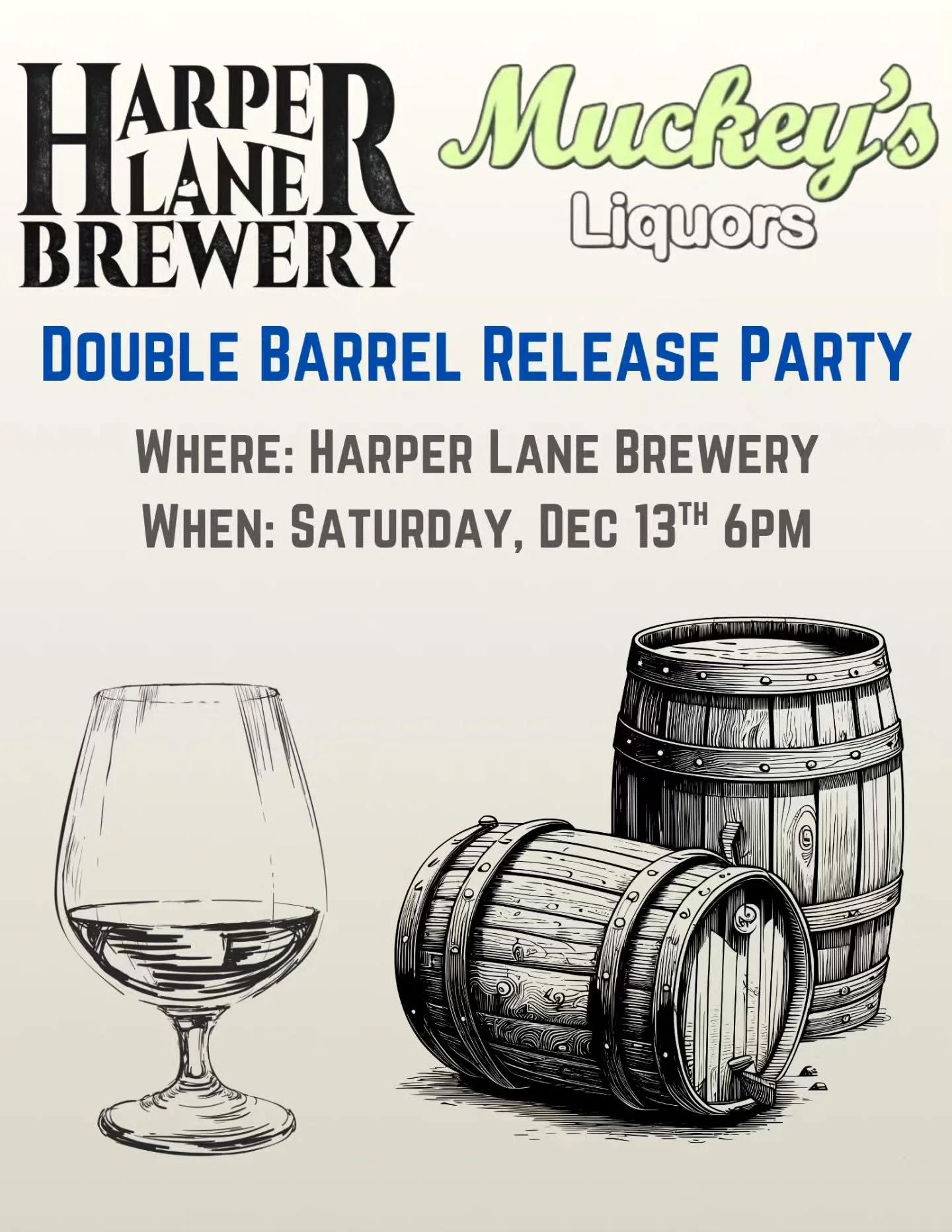 Got plans this Saturday? We're releasing our Double Barrel Beer at the brewery in collab with @muckeysliquors01! 

Come on by on 12/13 @ 6pm to try our barrel aged beer on tap and in 22oz bottles to go!!

More info on the style and name of the beer t