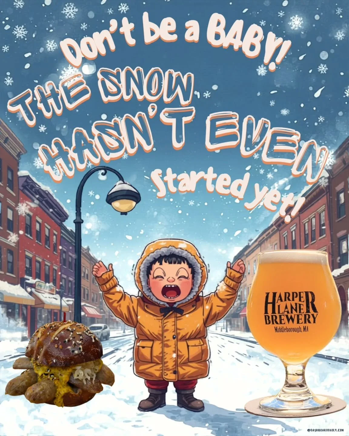 It's Sunday and we're open from 12-6pm! Come on by after your storm prep, have a beer and patiently wait for the snow to fall.... Ugh.... 

Also, Babies don't really know or care what the weather is like.... So maybe be a baby??