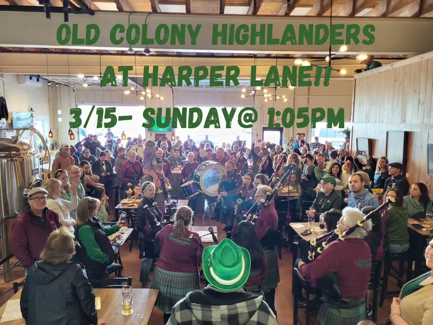 This Sunday 3/15! We have @oldcolonypb in the brewery for our St. Paddy's celebration! At 1:05pm 

Hoping to have the doors open like the last 2 years. We'll see! 

Update: Our beer garden snow has been melted!!