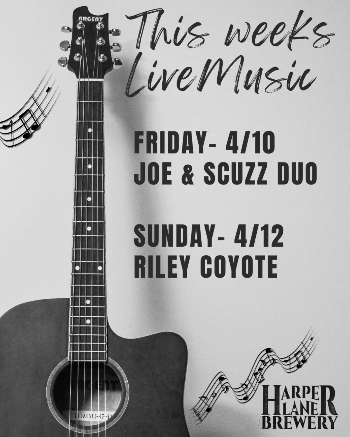 This Weeks Music!

Friday- 6-9pm
Joe &amp; Scuzz duo

Sunday- 2:30- 4:30
Riley Coyote
