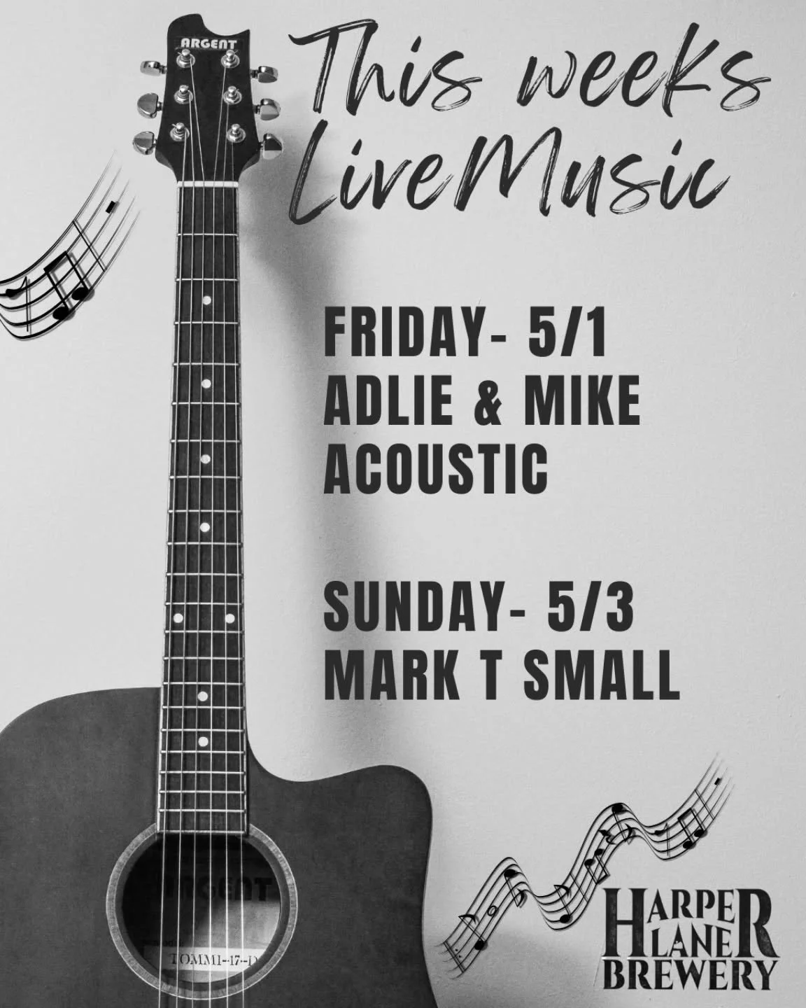 This Weeks Music!

Friday- 5/1
@adlieandmikeacoustic 6-9pm

Sunday- 5/3
@marktsmall 2-5pm