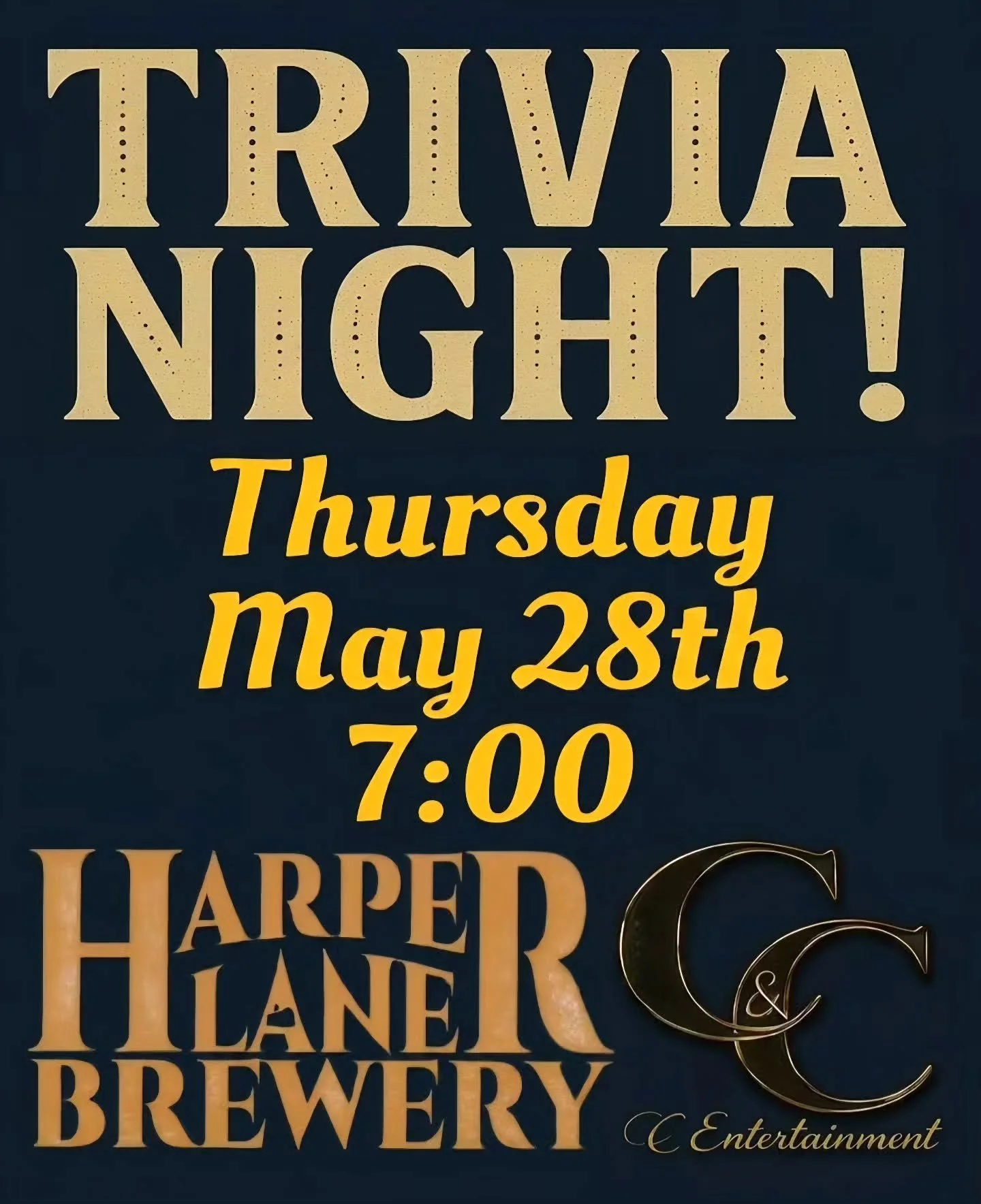 Tomorrow! This Thursday! Mixed Topics Trivia Night!! Bring your friends and team up!! First place wins a $25 gift card from Harper Lane and a $25 gift card from Home Rootts!!

Second place team wins Harper lane beer glasses!