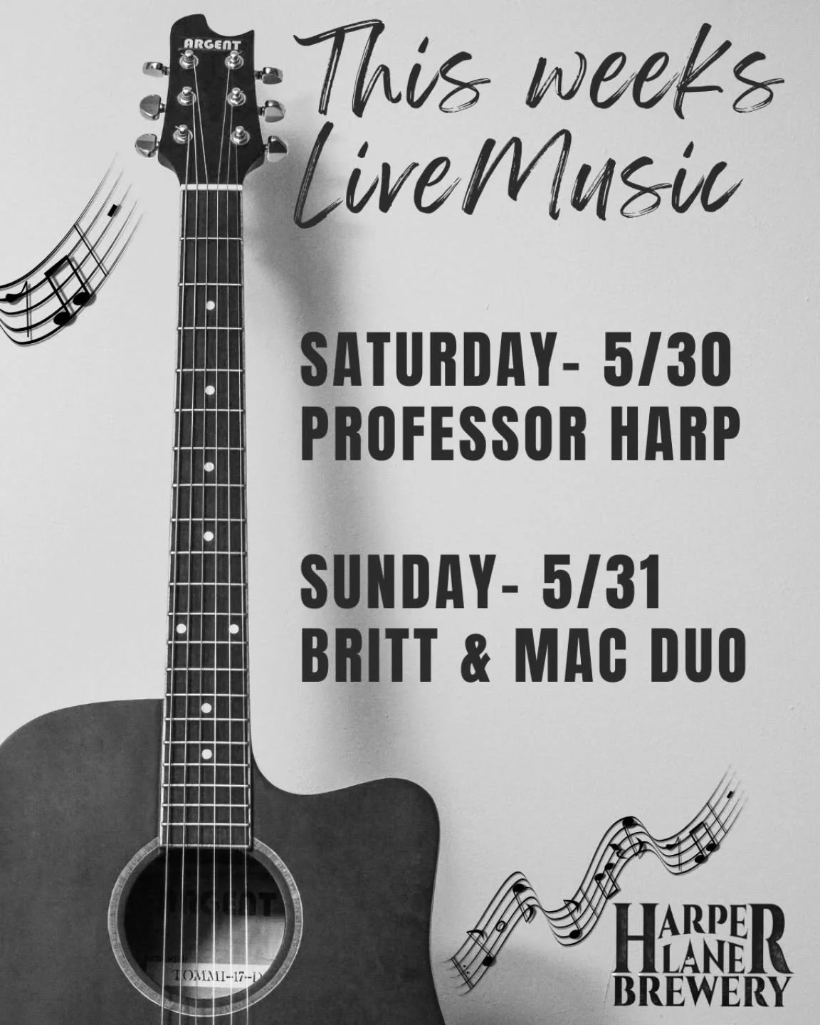 This week's live music!!

Saturday- 5/30
Professor Harp from 6-9pm

Sunday- 5/31
@brittandmack_acousticduo from 2-5pm