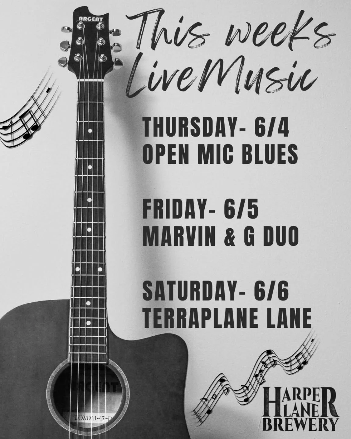 This Weeks Live Music!

Thursday-6/4
Open Mic Blues-  6-9pm

Friday- 6/5
Marvin &amp; G Acoustic Duo- 6-9pm
@marvinperrymusic

Saturday- 6/6
@terraplanelane- 6-9pm