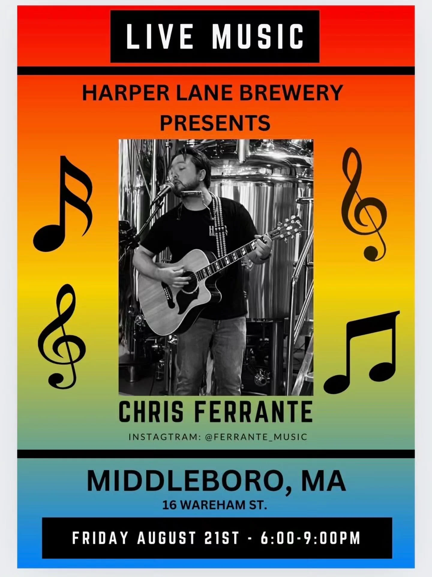 Tonight! Friday, 8/21 We have @ferrante_music in the taproom from 6-9pm! 🍻