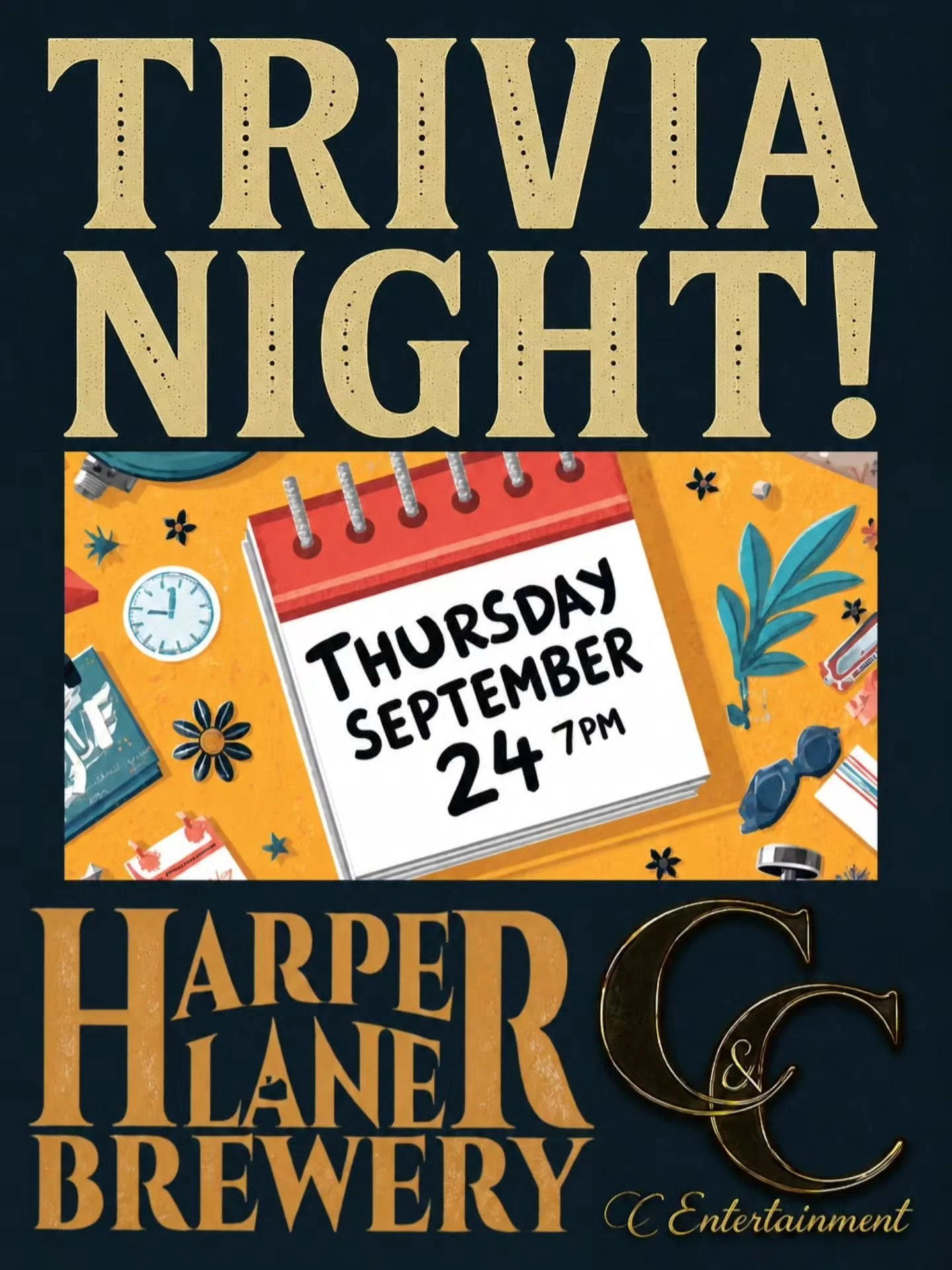Tomorrow night 9/24 at 7pm! Mixed Topics Trivia Night!! Bring your friends and team up!! First place wins a $25 gift card from Harper Lane and a $25 gift card from Home Rootts!!

Second place team wins Harper lane beer glasses!