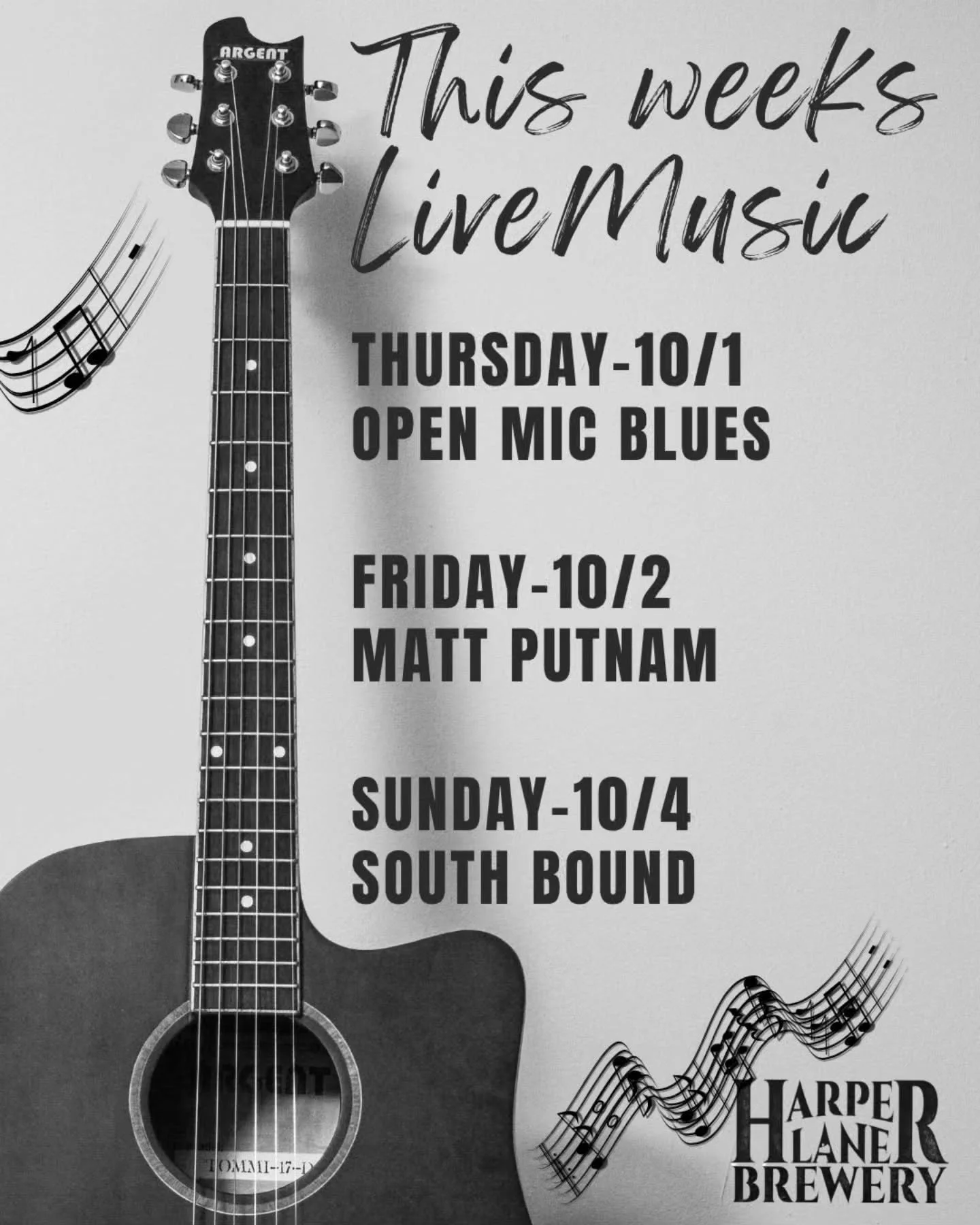 This Weeks Music! 

Thursday- 10/1
Open Mic Blues Jam- 6-9pm

Friday- 10/2
Matt Putnam- 6-9pm

Sunday- 10/4
South Bound- 2-5pm (* Weather Pending*)