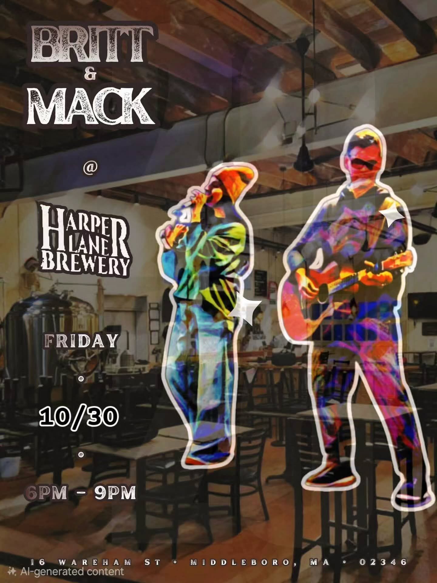 Tonight! Friday, 10/30. We have @brittandmack_acousticduo playing from 6-9pm!